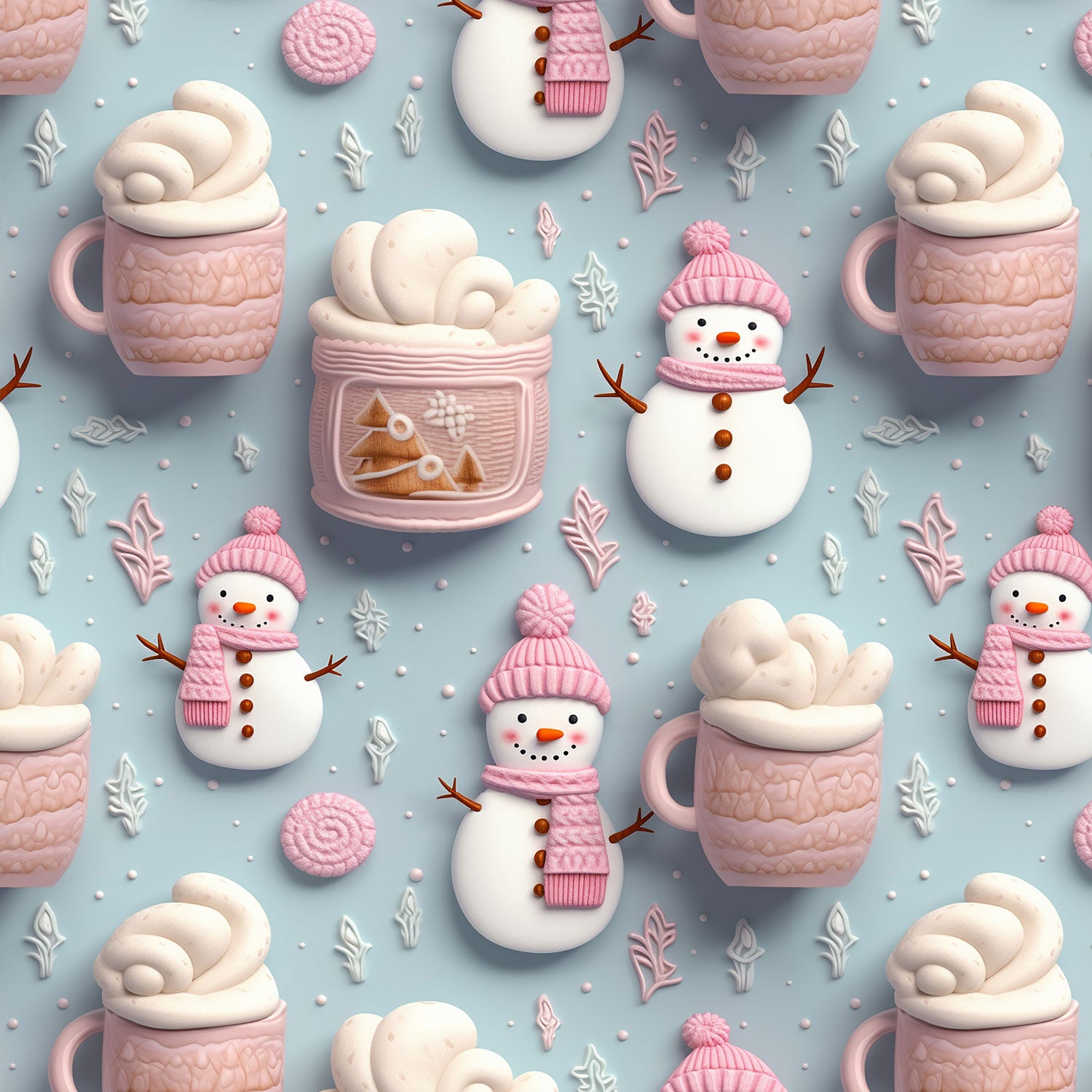 Stoffvorbestellung "Schneemann & Tassen rosa"