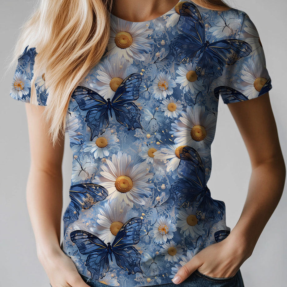 Stoffbeispiel Tragefoto Schmetterlinge Blumen