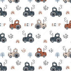 Kinderstoff Jungenstoff Traktoren beige grau rot