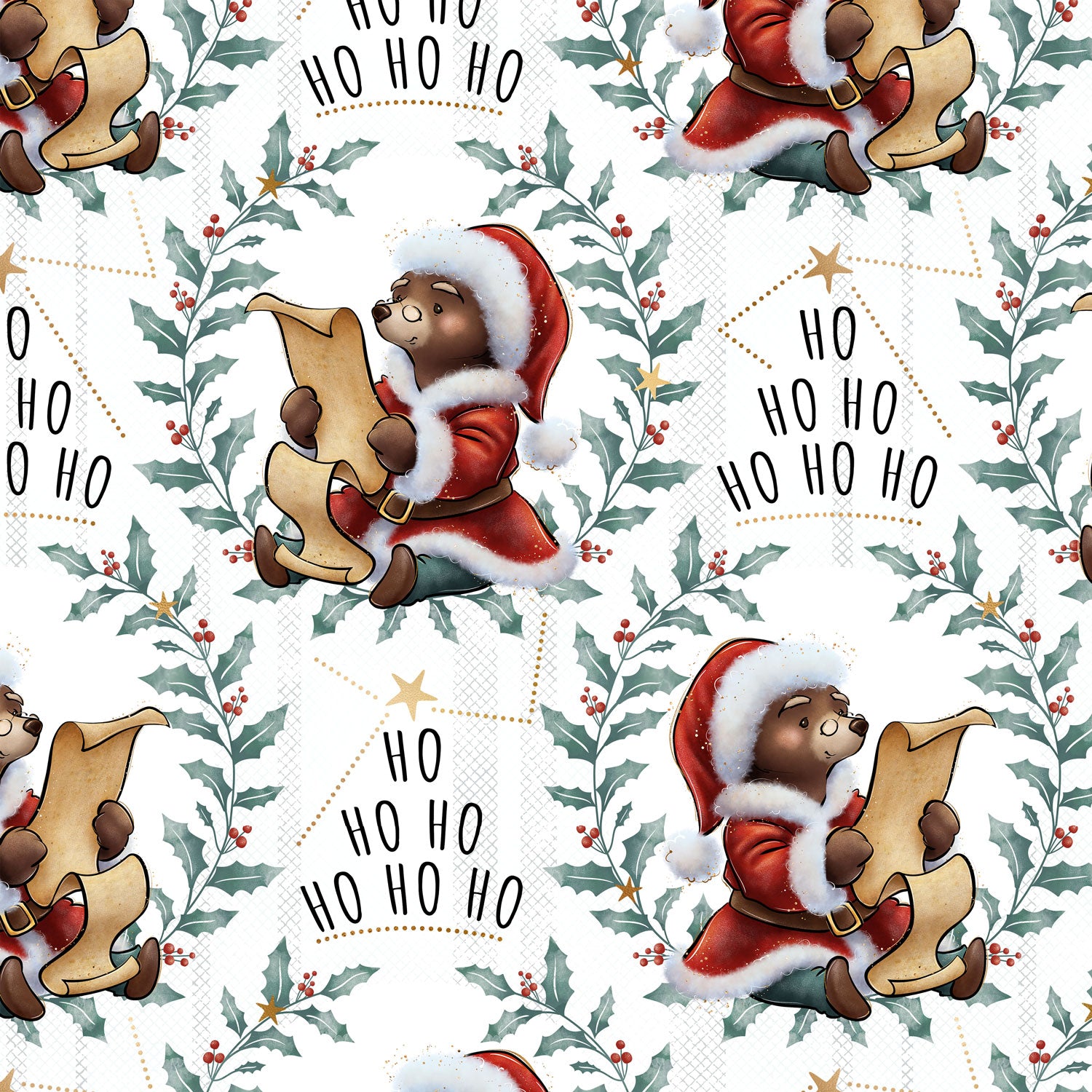 Kinderstoff Meterware Weihnachten Bär Weihnachtsmann Ho Ho Ho