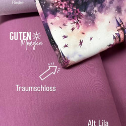 Damenstoff Meterware magischen Schloss mit lila Blüten Kombistoffe