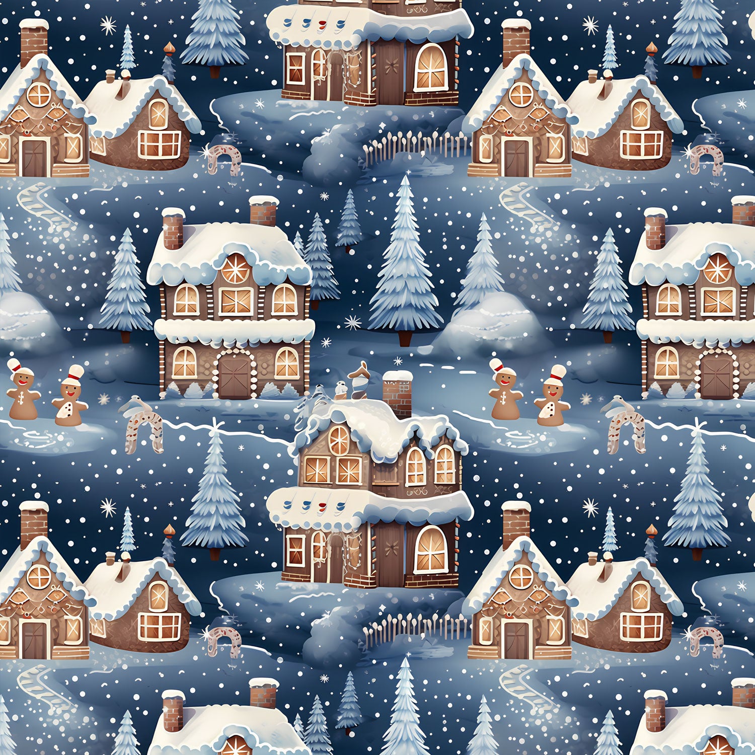 Kinderstoff Meterware mit winterlichem Häusern mit Schnee