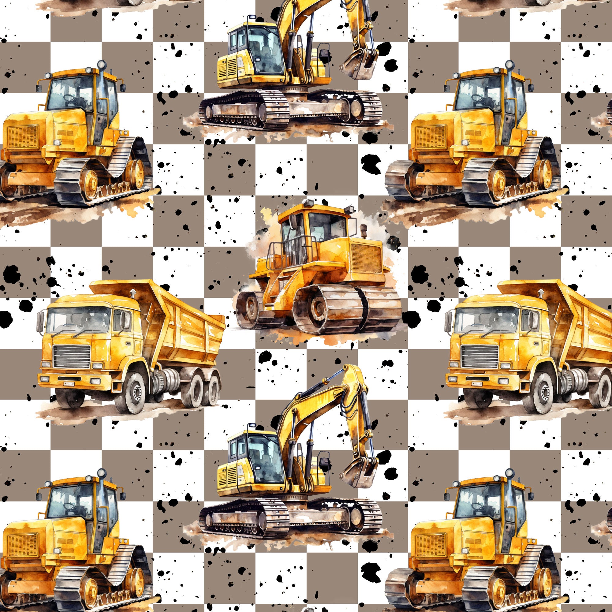 Kinderstoff Baustellenfahrzeuge Bagger Kipplaster