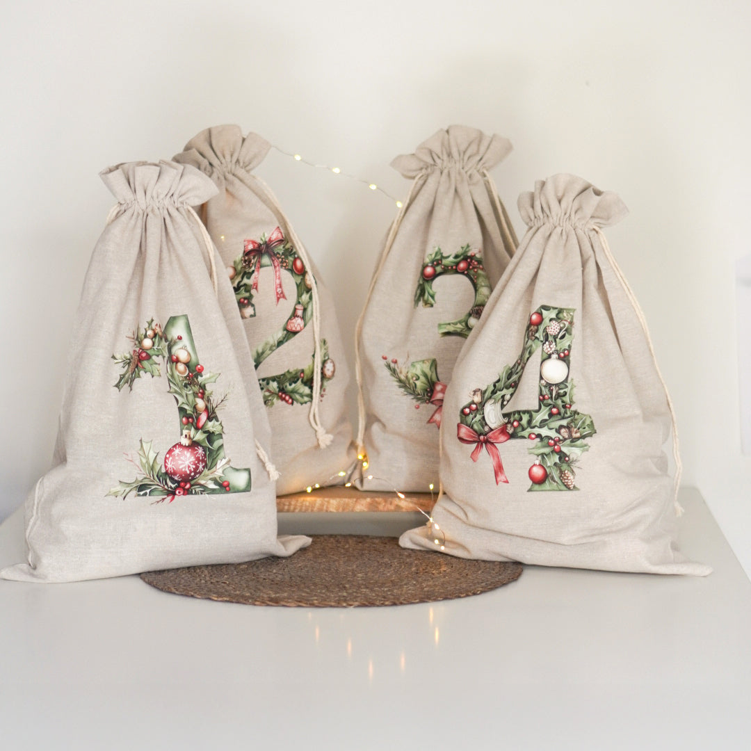 Adventskalender Stoffe mit 4 Beuteln für jeden Advent für Damen Jungen oder Mädchen