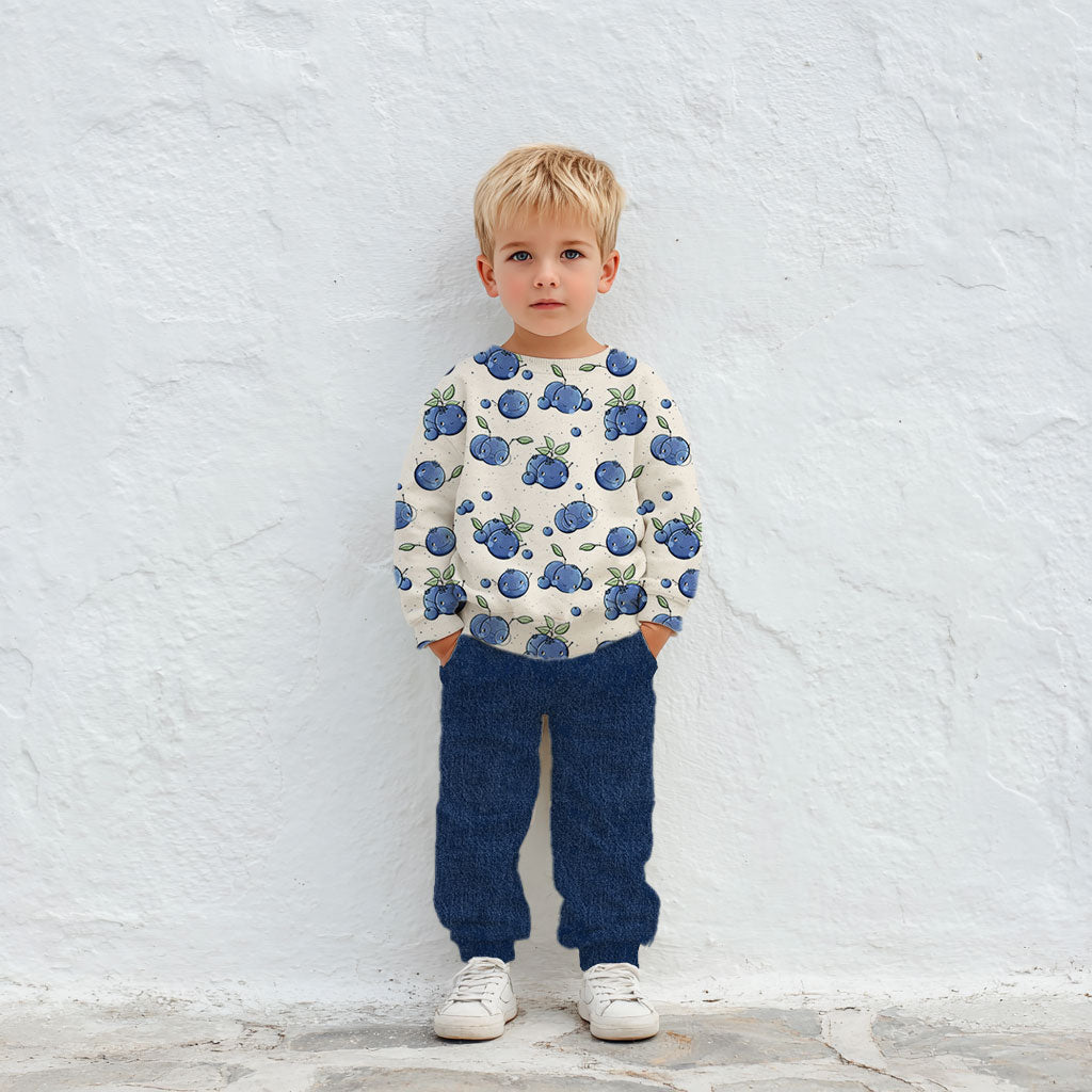 Kinderstoffe Meterware süße Blaubeeren mit Gesichtern und Brille von Katzengold Design als Outfit