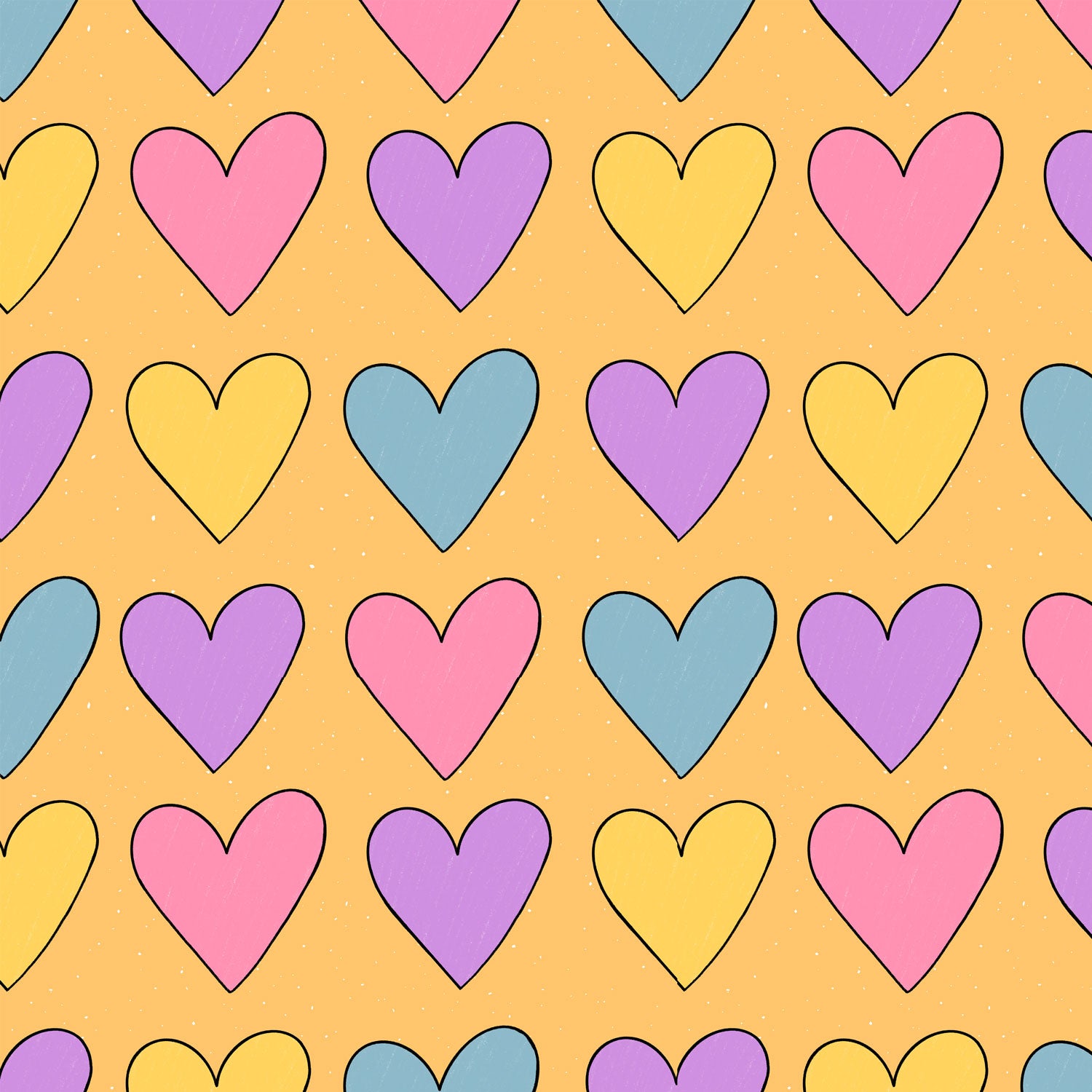 Kinderstoff Meterware bunte Herzchen auf gelb von Katzengold Design