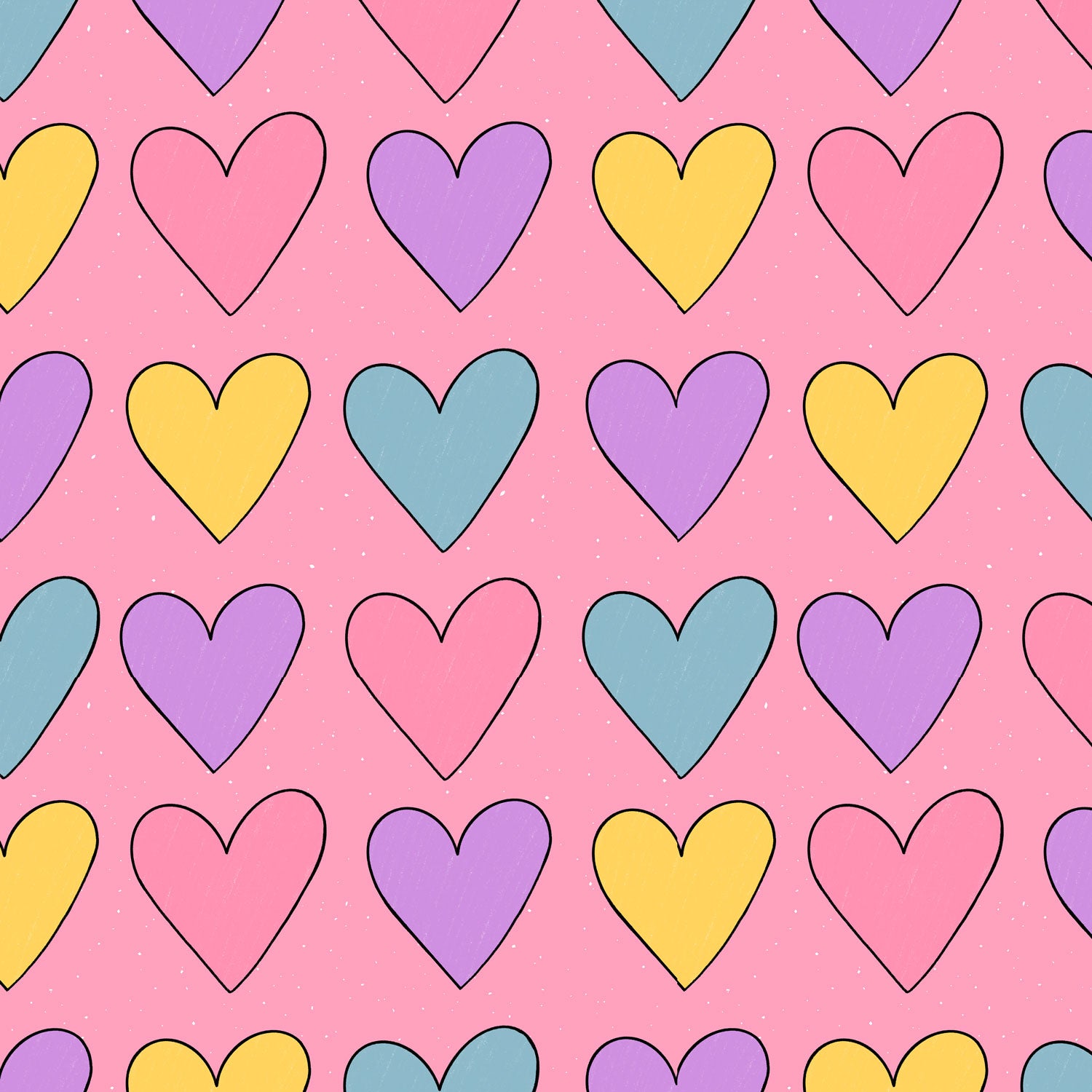 Kinderstoff Meterware bunte Herzchen auf rosa von Katzengold Design