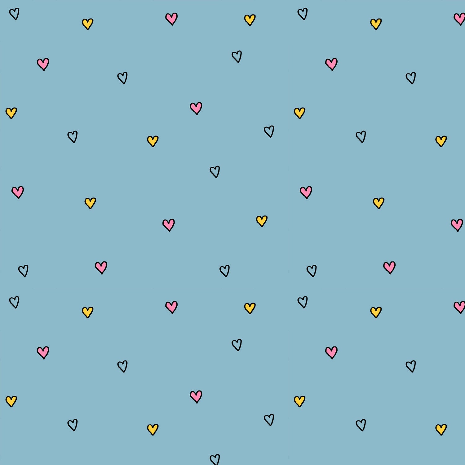 Kinderstoff Meterware bunte keine Herzchen auf blau Katzengold Design