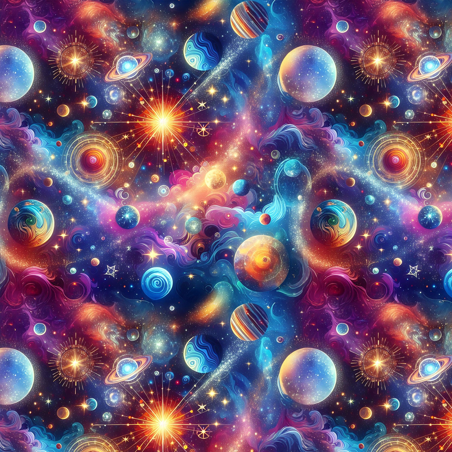 Kinderstoff buntes Weltall mit Planeten Jungenstoff