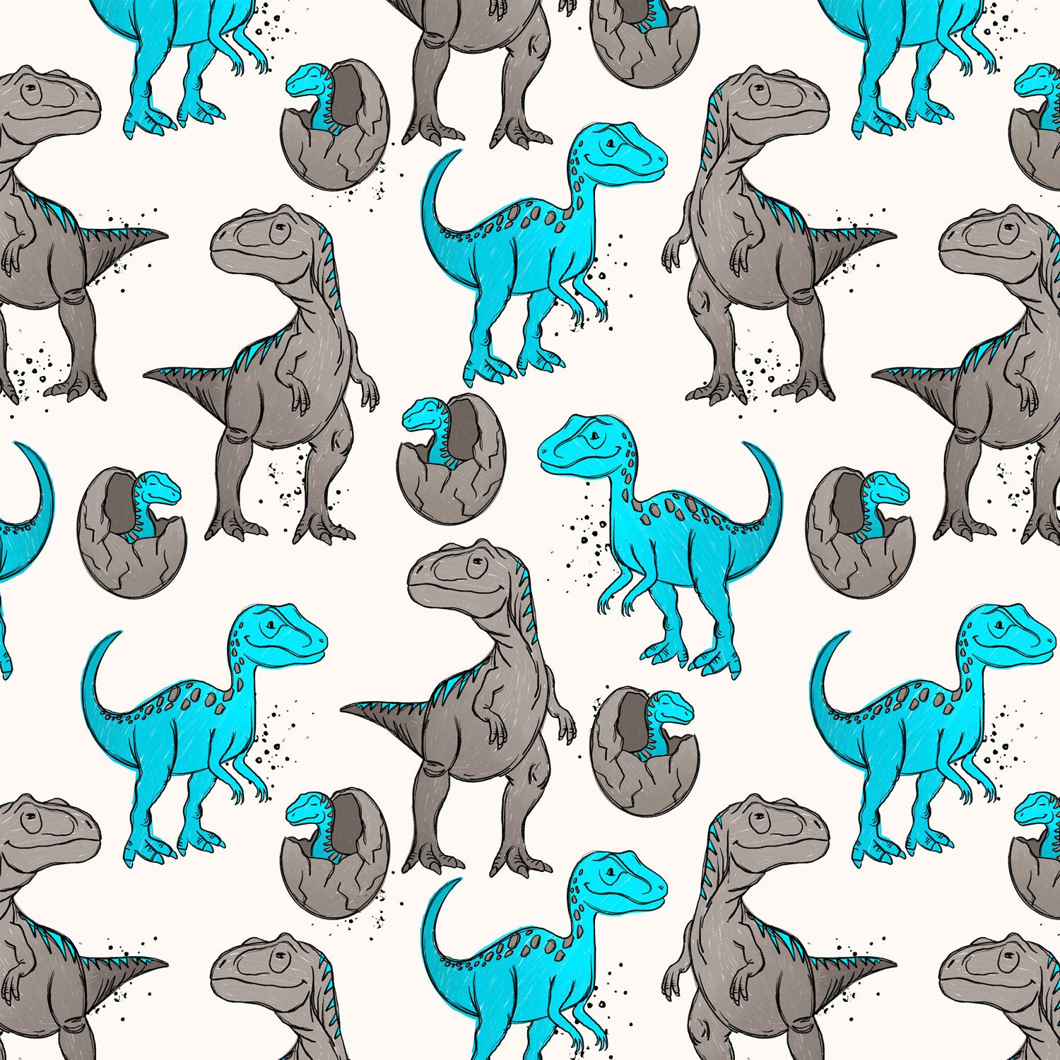 Kinderstoffe Meterware coole Dinos in grau und blau von Katzengold Design
