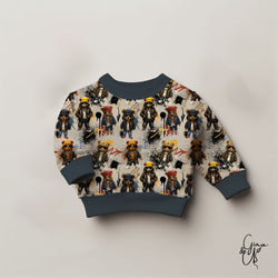 Kinderstoff Meterware coole hipster Bären mit Graffitti als Kinderpullover Jungenstoff