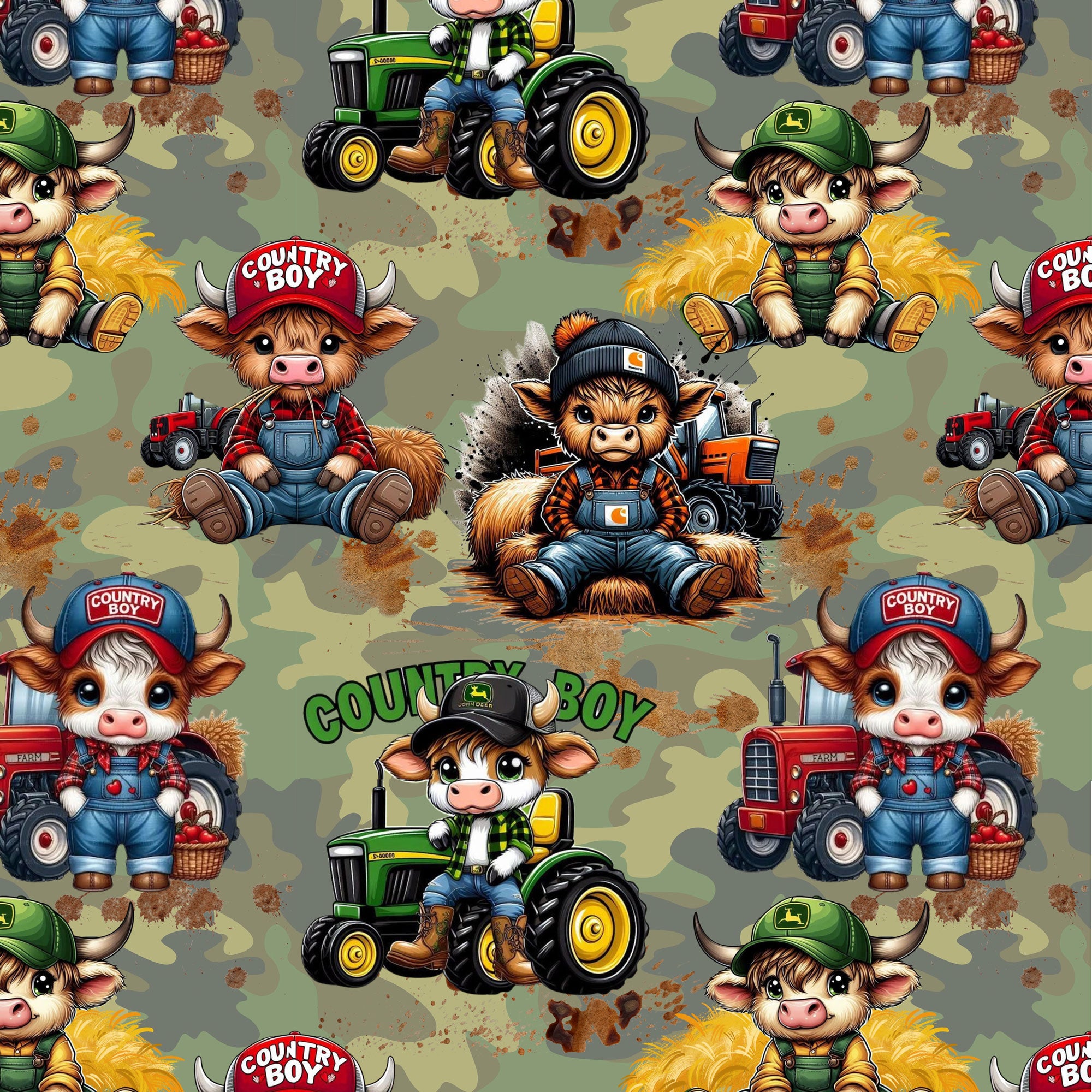 Kinderstoff coole Kuh auf Traktor für Jungs