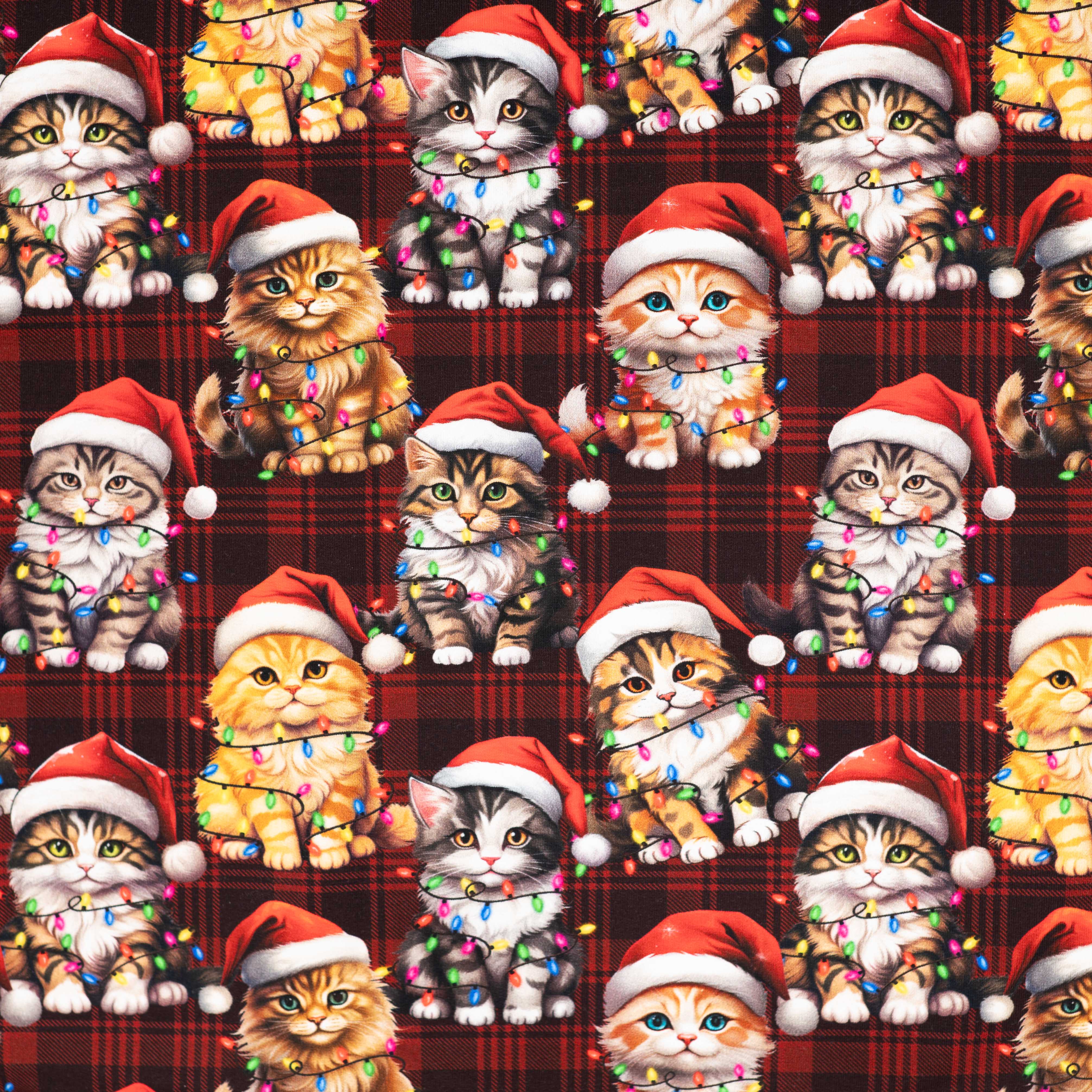 French Terry "Weihnachtskatzen" Dark Red