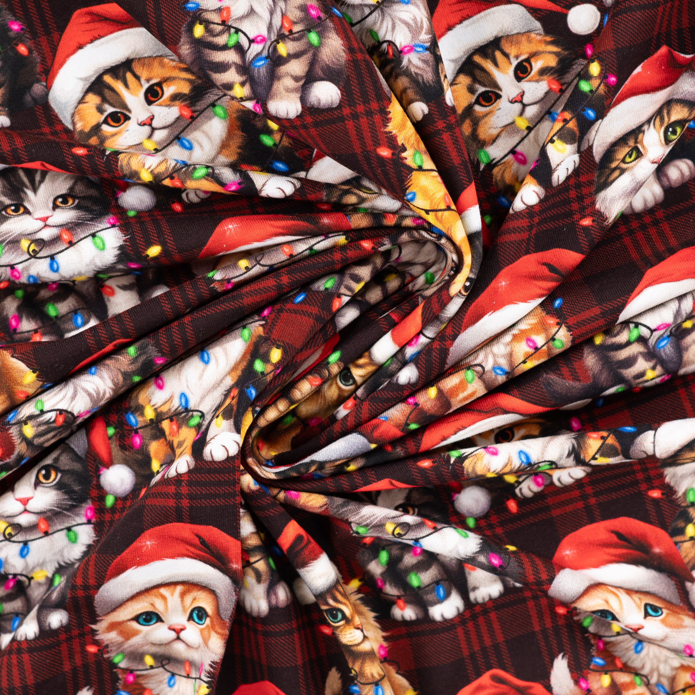 French Terry "Weihnachtskatzen" Dark Red
