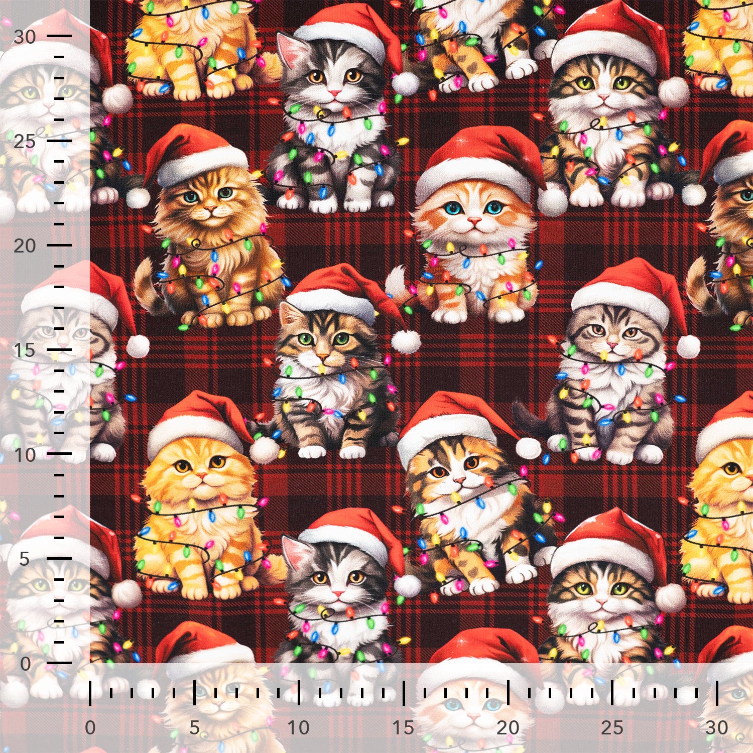 French Terry "Weihnachtskatzen" Dark Red