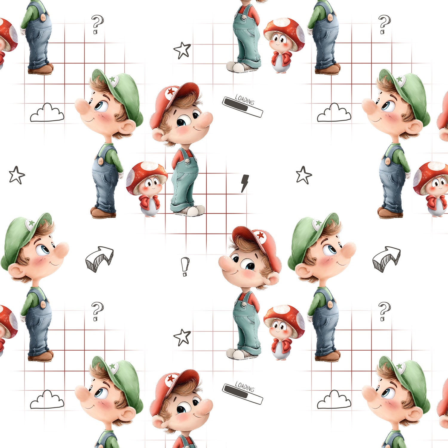 Kinderstoff Jungsstoff Handwerker grün & rot