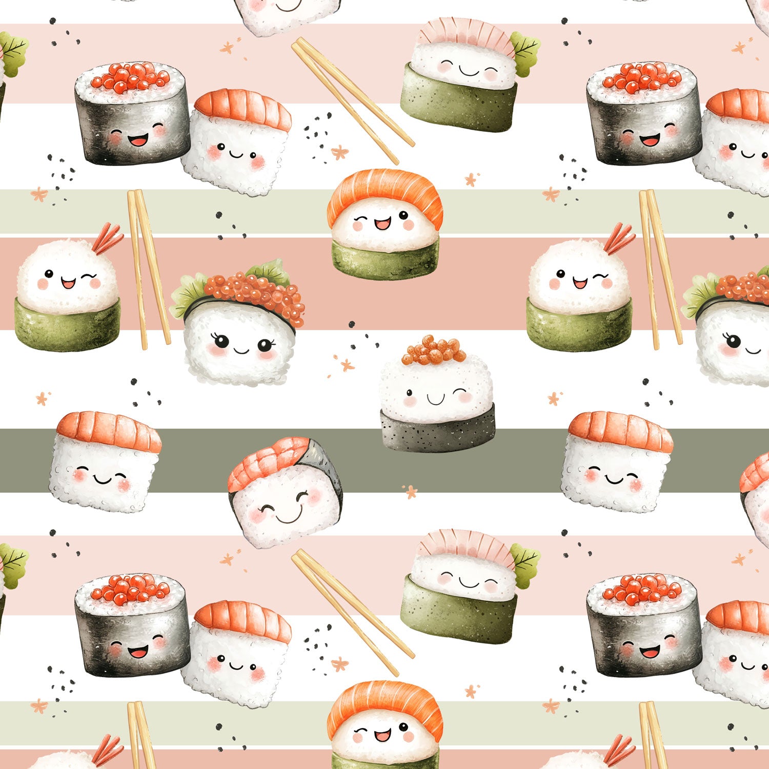 Kinderstoff mit fröhlichem Sushi mit Gesichtern