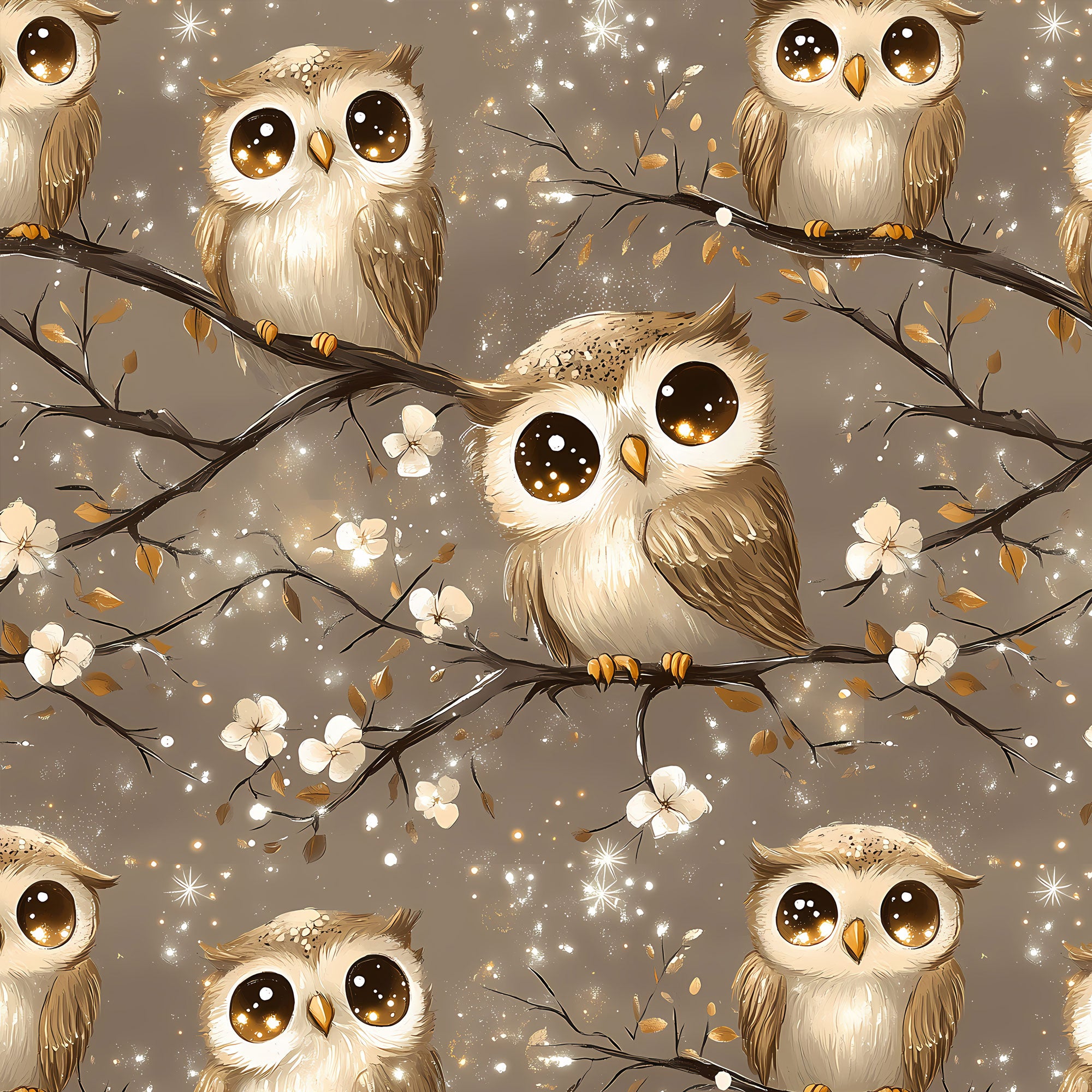 Kinderstoff süße eule auf ast