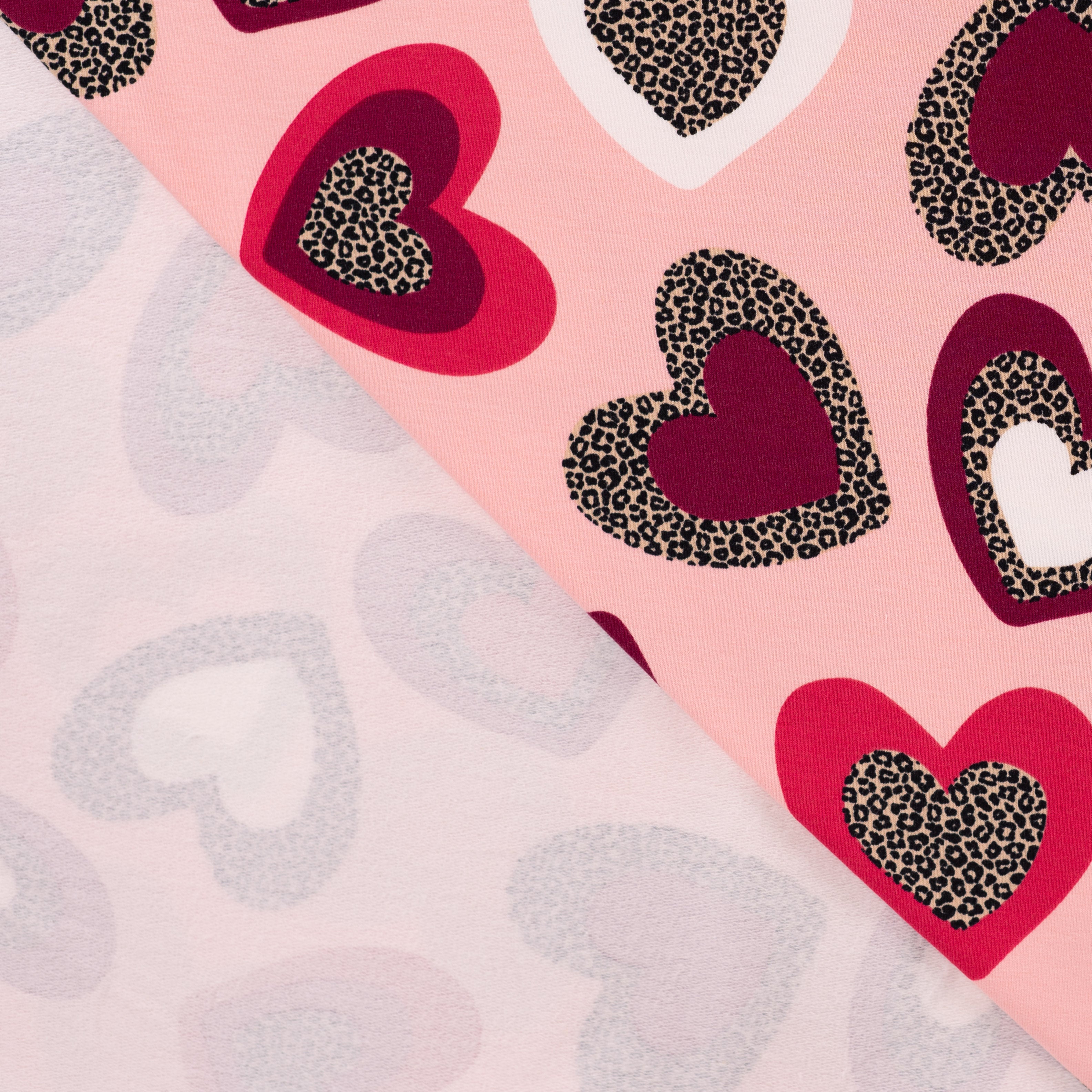 French Terry Brushed "Leopard Hearts" Poudre