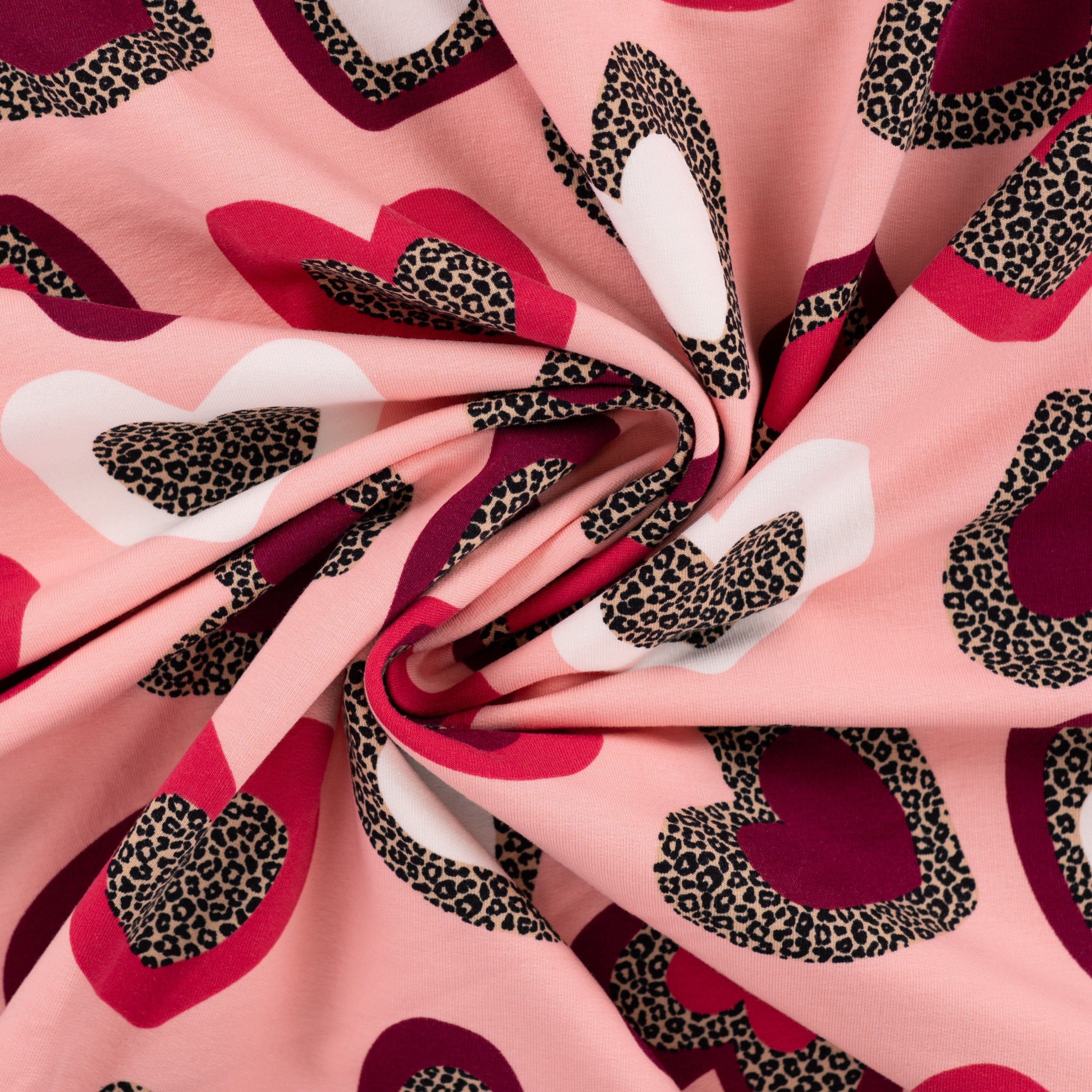 French Terry Brushed "Leopard Hearts" Poudre