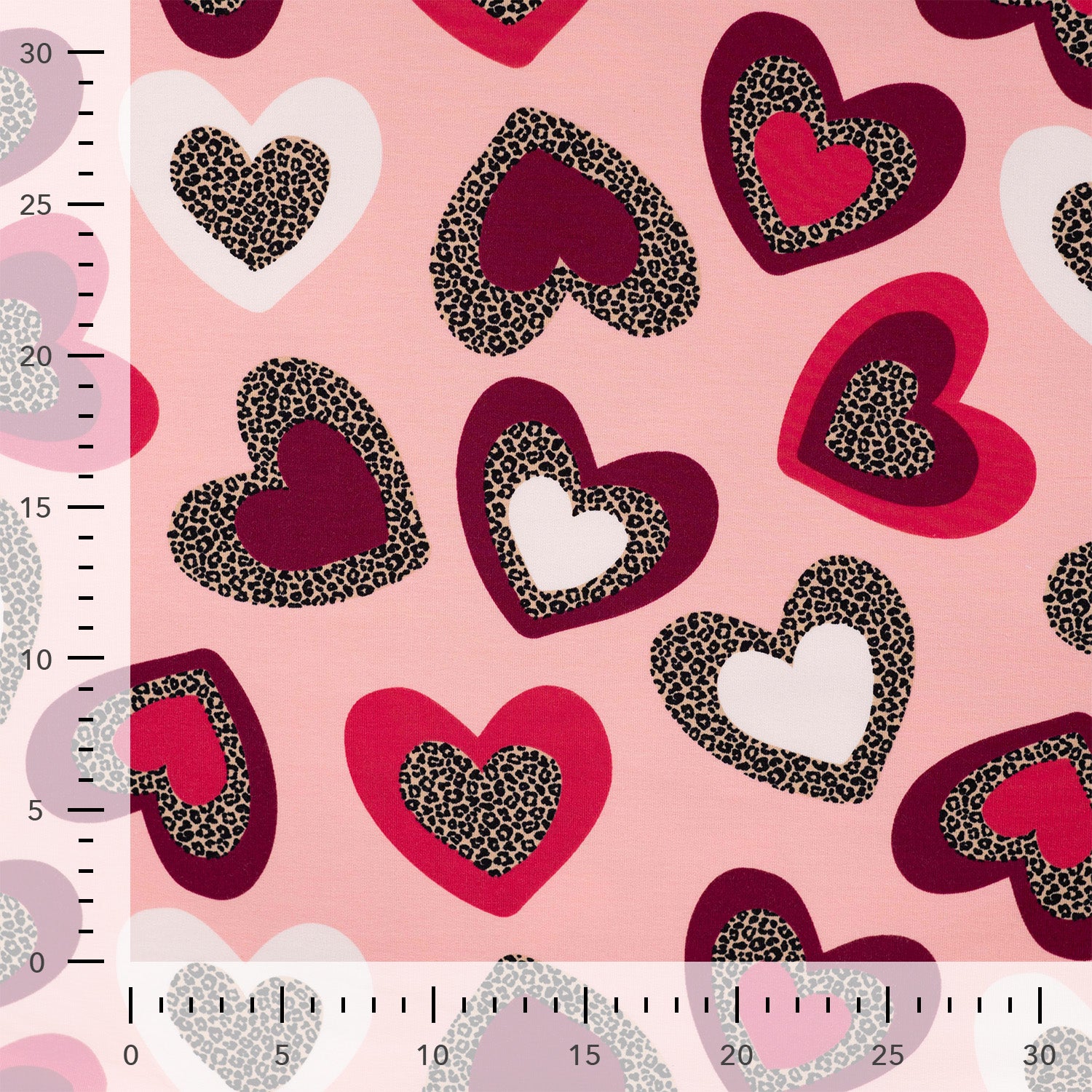 French Terry Brushed "Leopard Hearts" Poudre