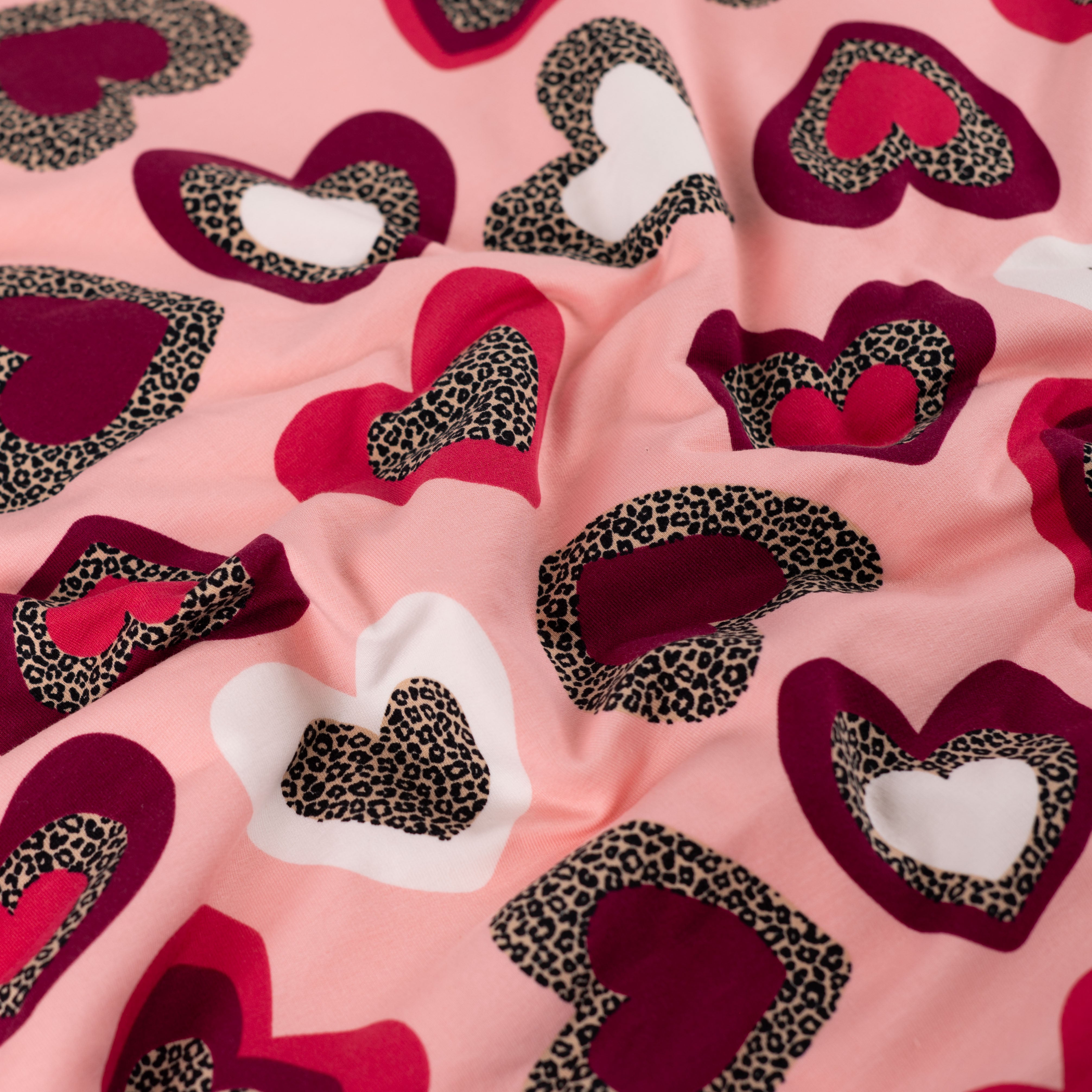 French Terry Brushed "Leopard Hearts" Poudre