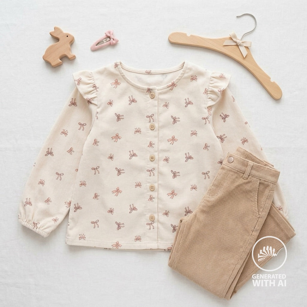 Babycord "Schleifen" Ecru