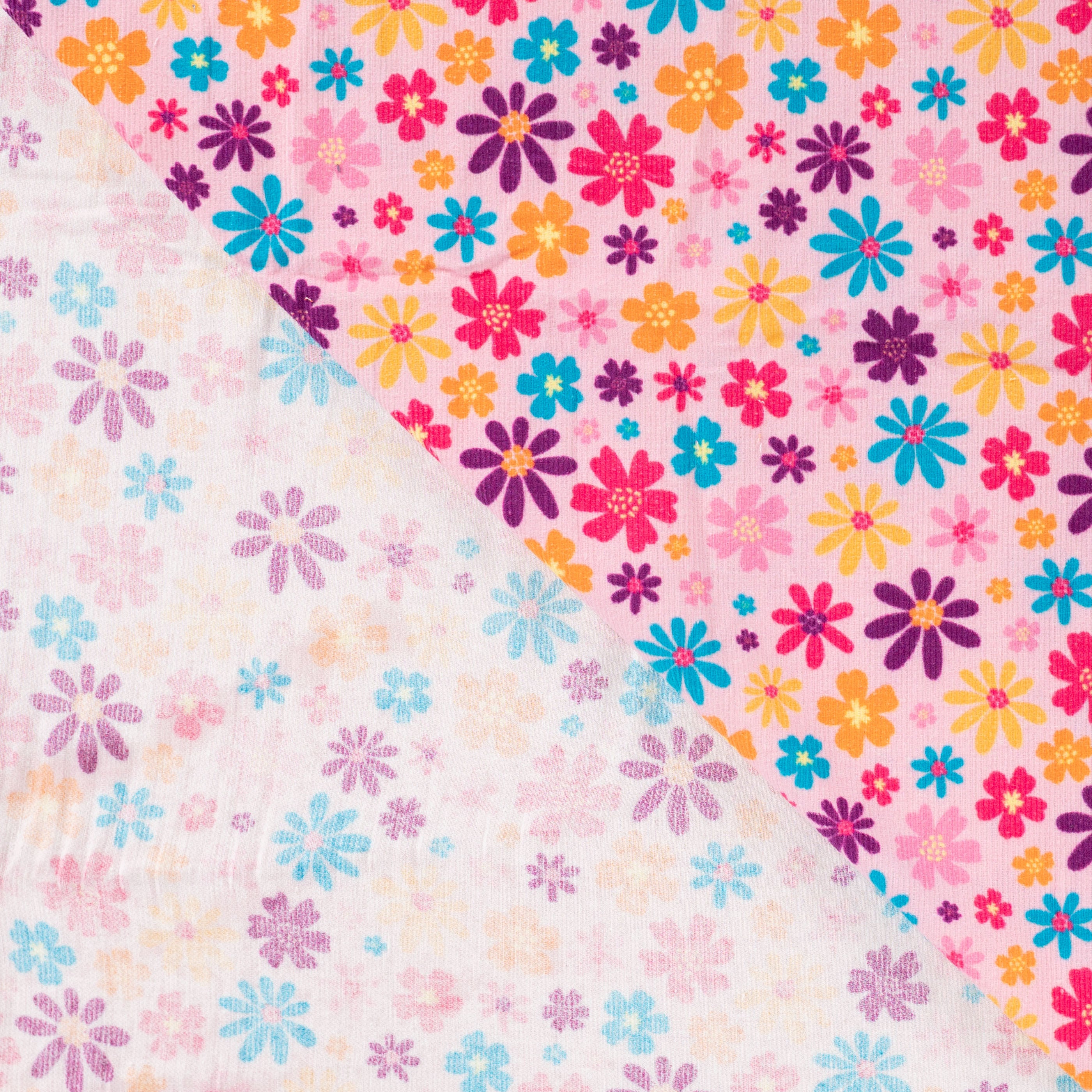 Babycord bedruckt "Blumen pink"