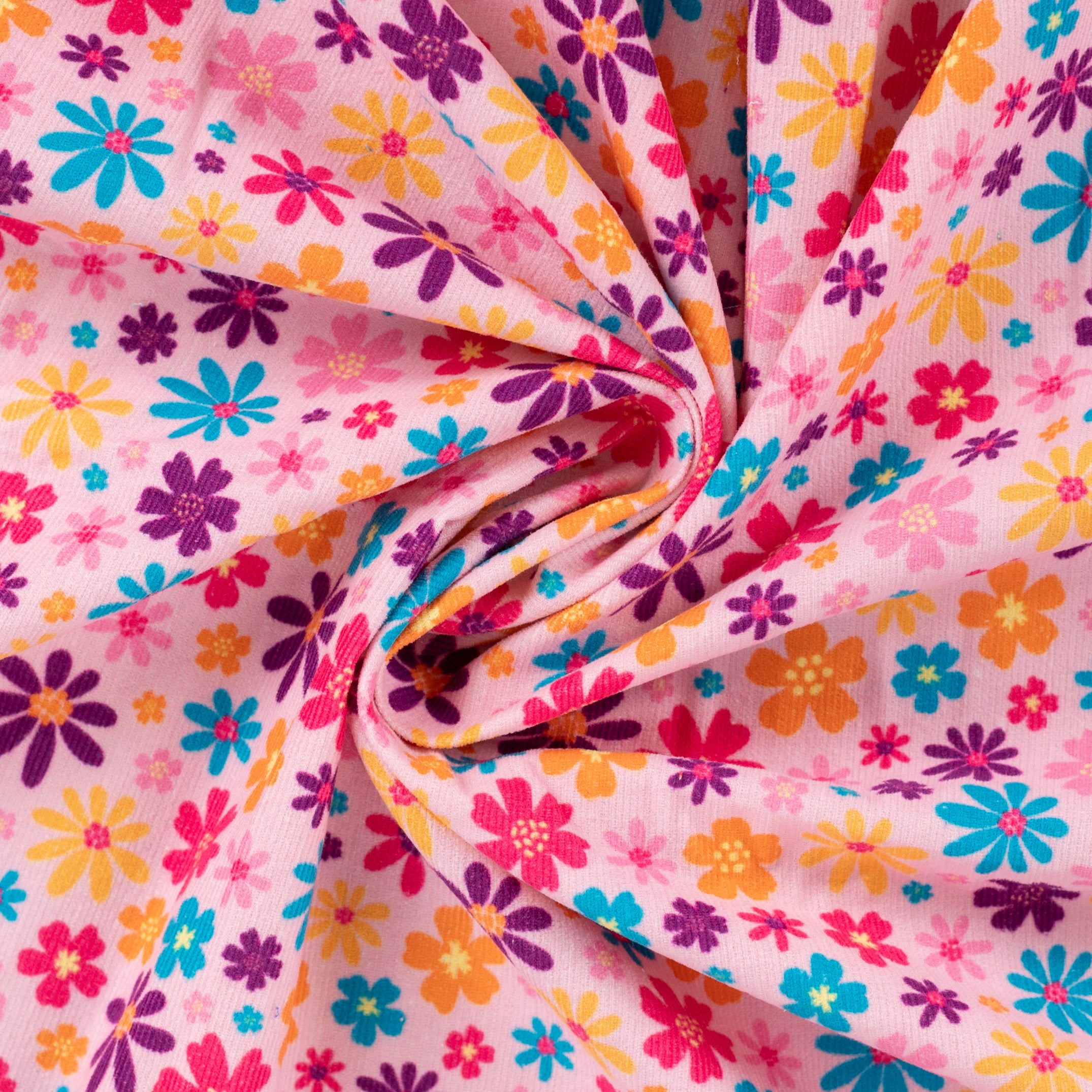 Babycord bedruckt "Blumen pink"