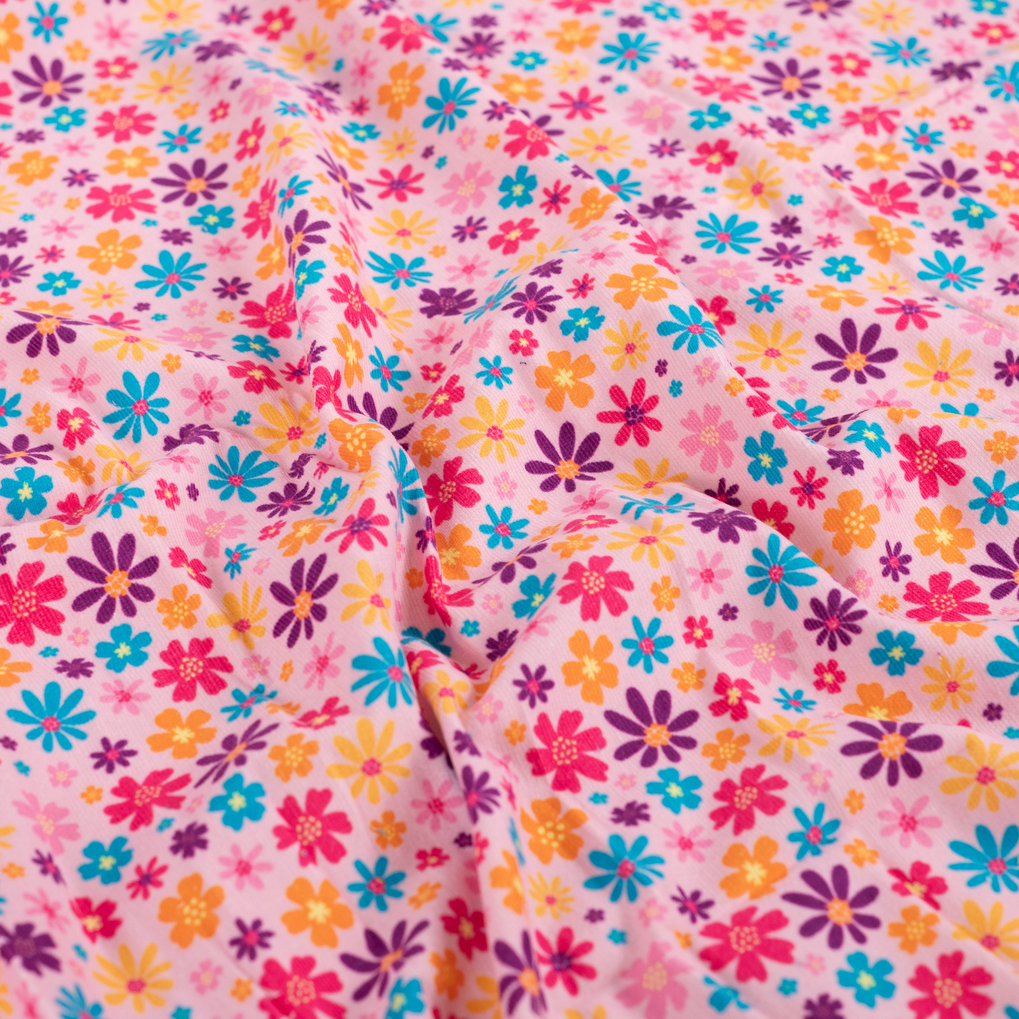 Babycord bedruckt "Blumen pink"