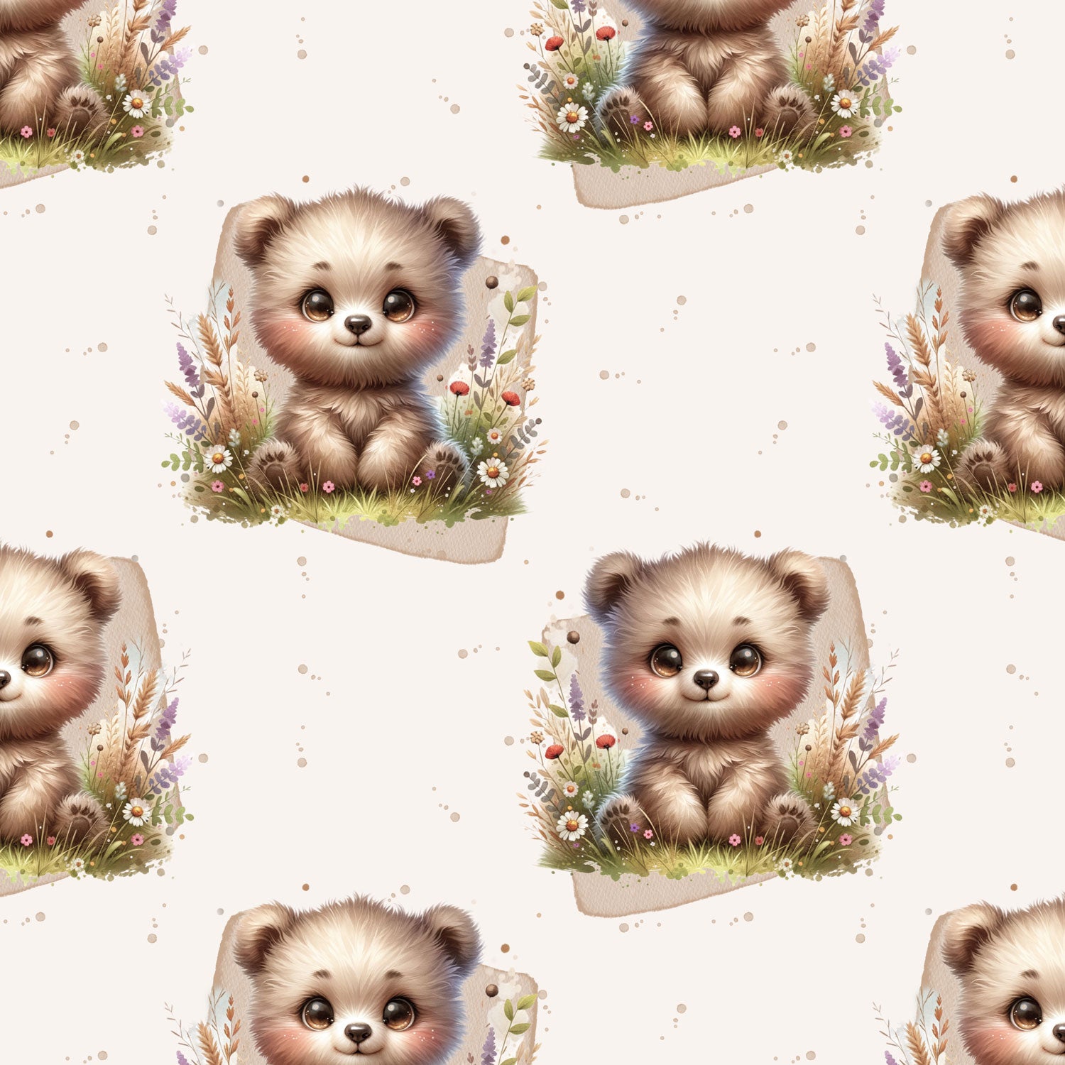 Kinderstoff Meterware kleiner süßer Bär mit Blumen