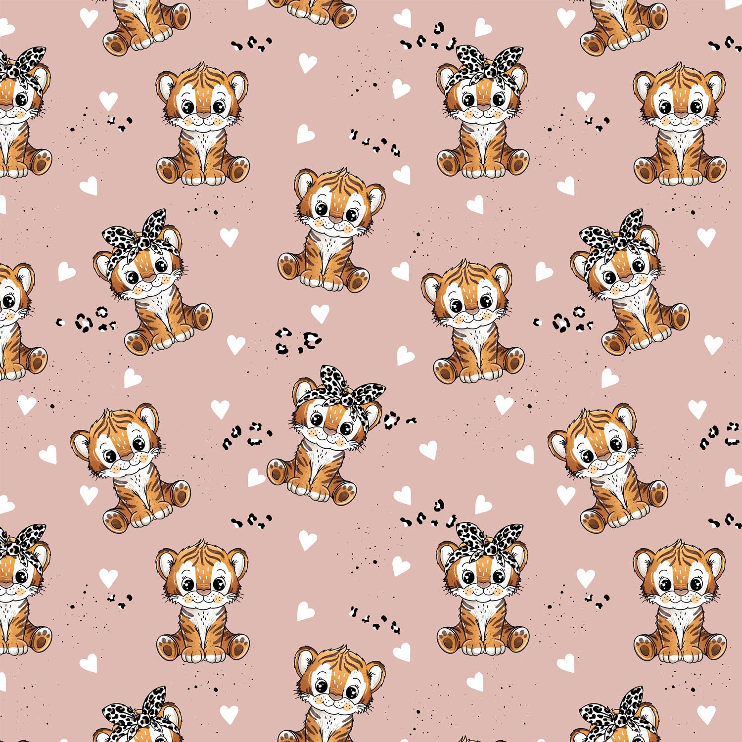 Kinderstoff Meterware mit coolen süßen Tigern mit Leo Schleife von Katzengold Design