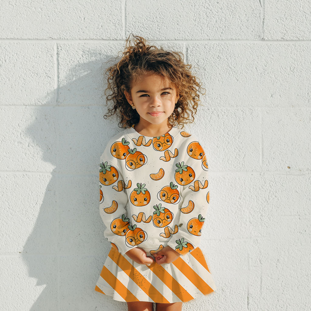 Kinderstoff Meterware süße Mandarinen mit Brille von Katzengold Design als Outfit für Mädchen