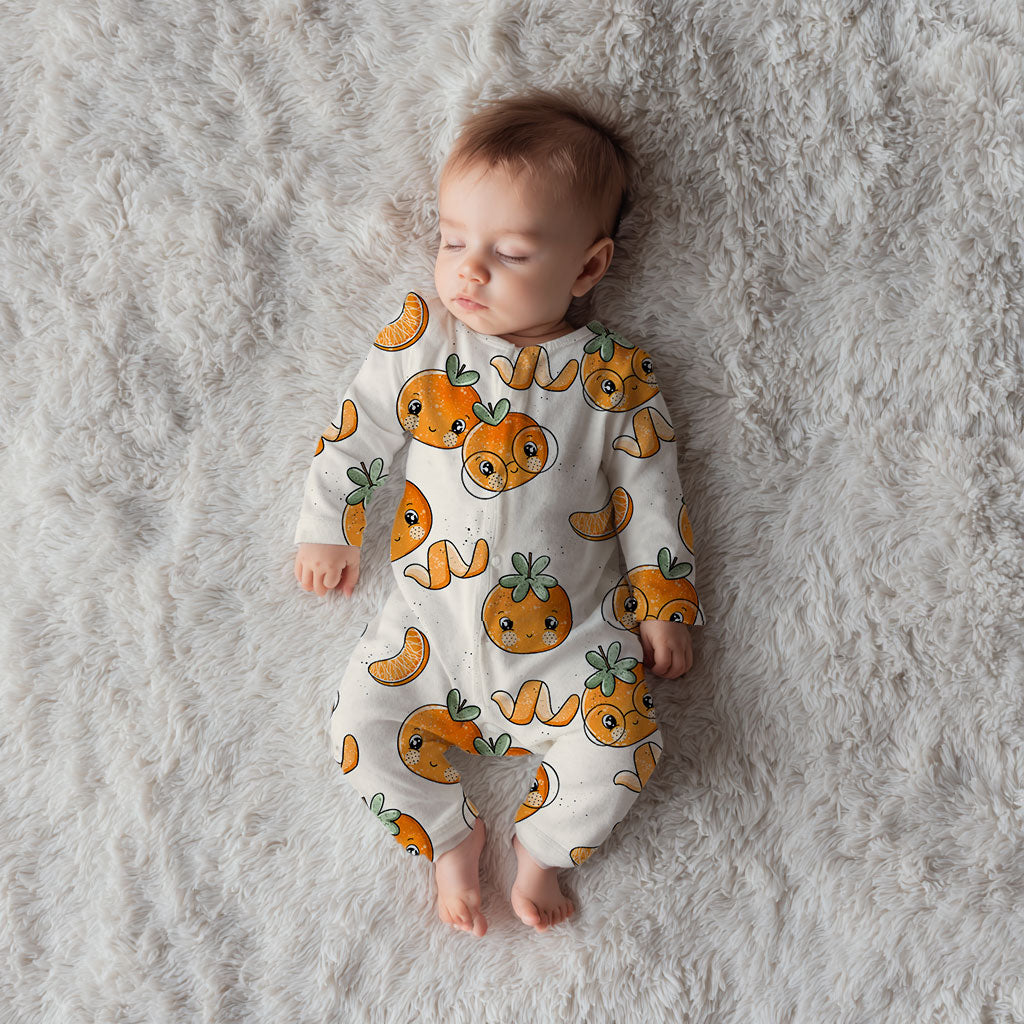 Kinderstoff Meterware süße Mandarinen mit Brille von Katzengold Design als Babystrampler