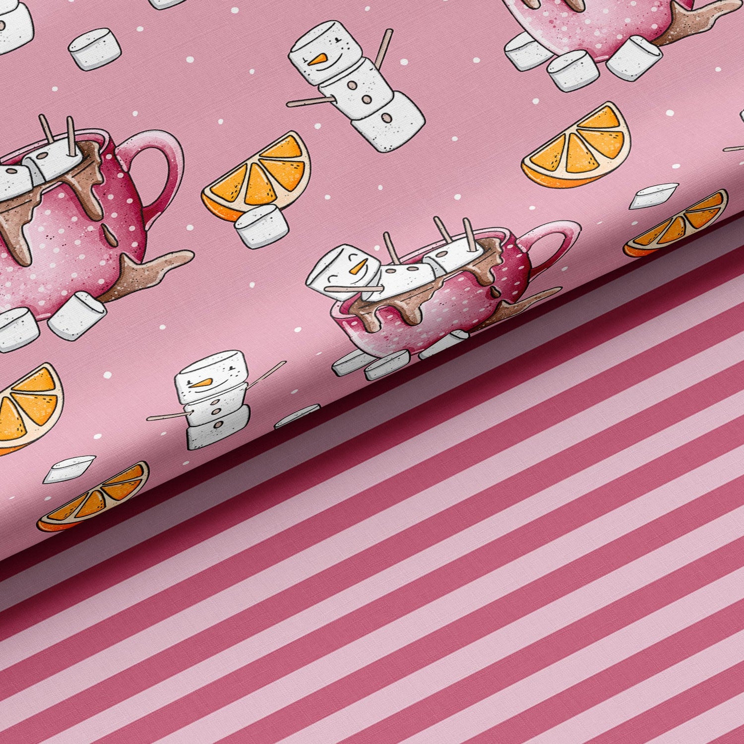 Kinderstoff weihnachtlich mit Tassen und Kombi streifen dazu von Katzengold Design