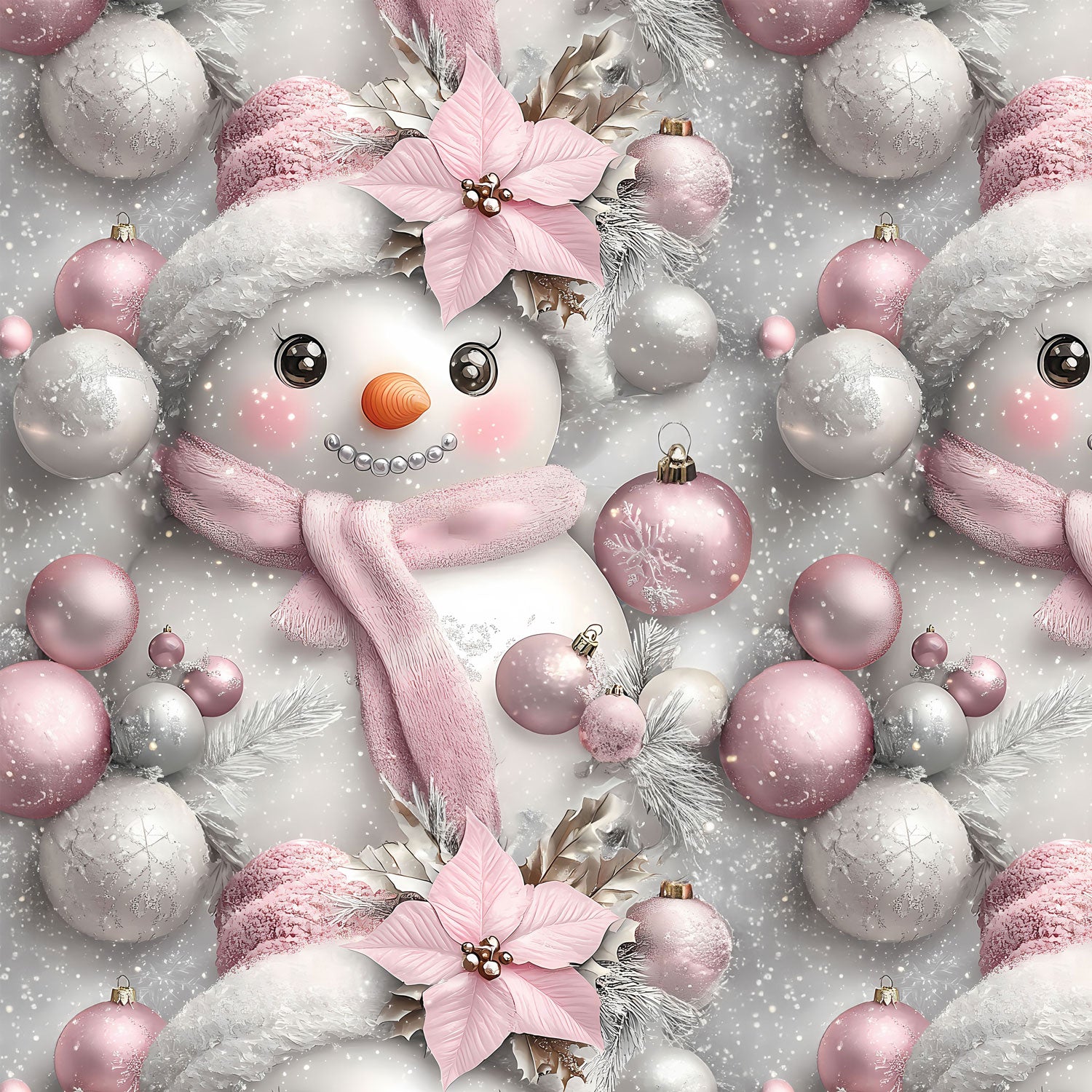 Damenstoff Kinderstoff mit rosa weißen Schneemann in 3D Optik