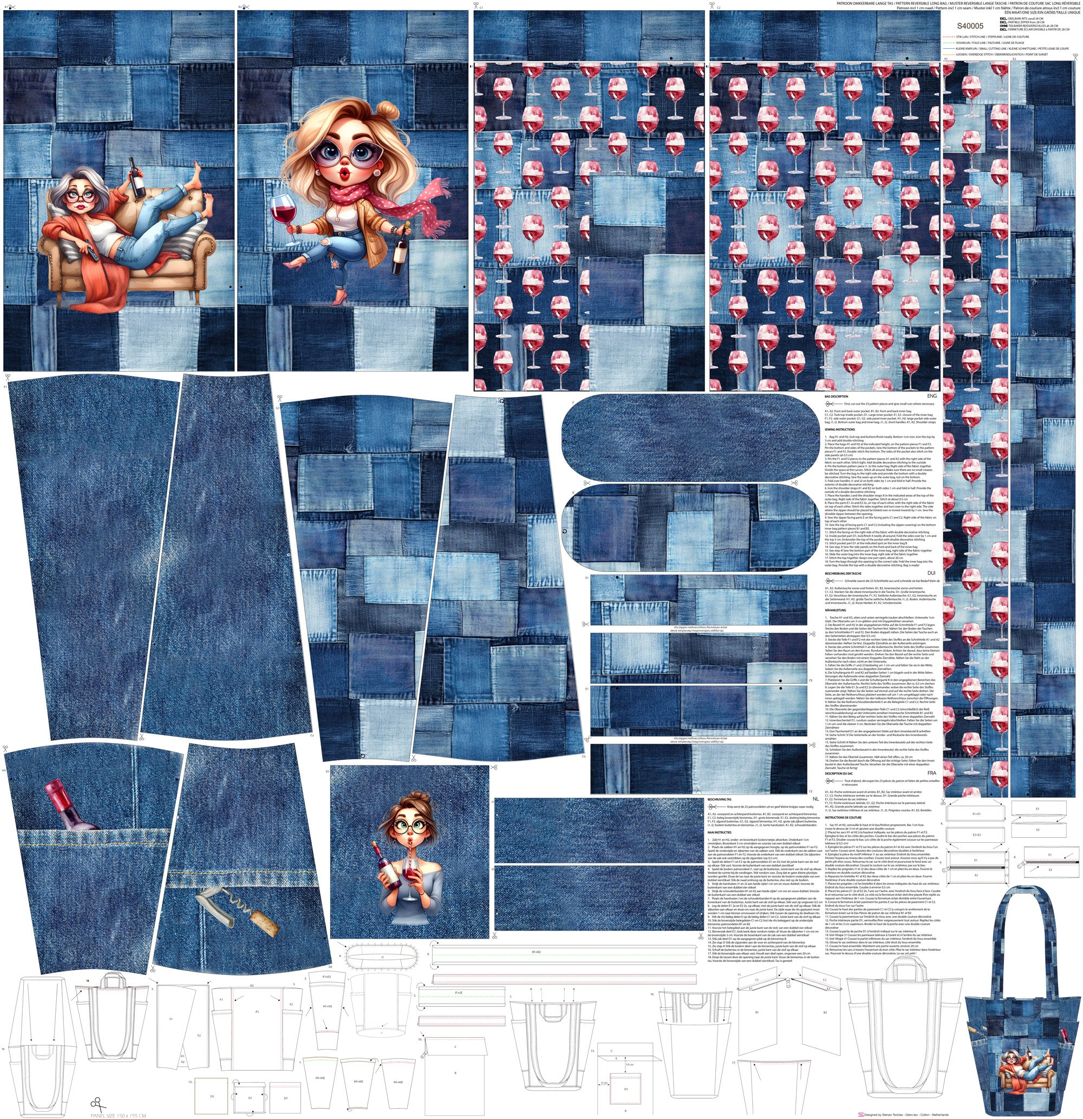 Taschenpanel Canvas "Weintrinkerin"