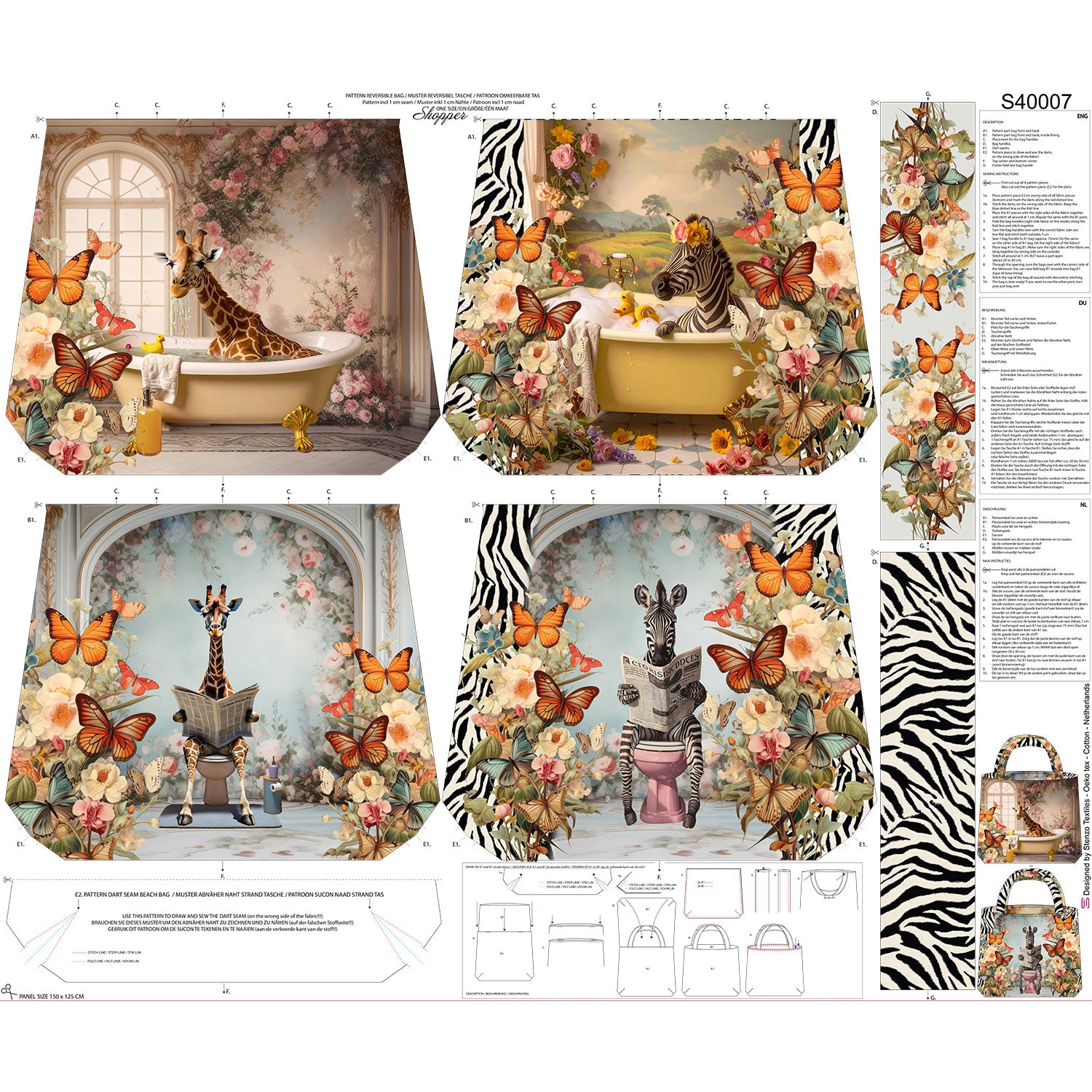 Taschenpanel Canvas "Tiere im Bad"
