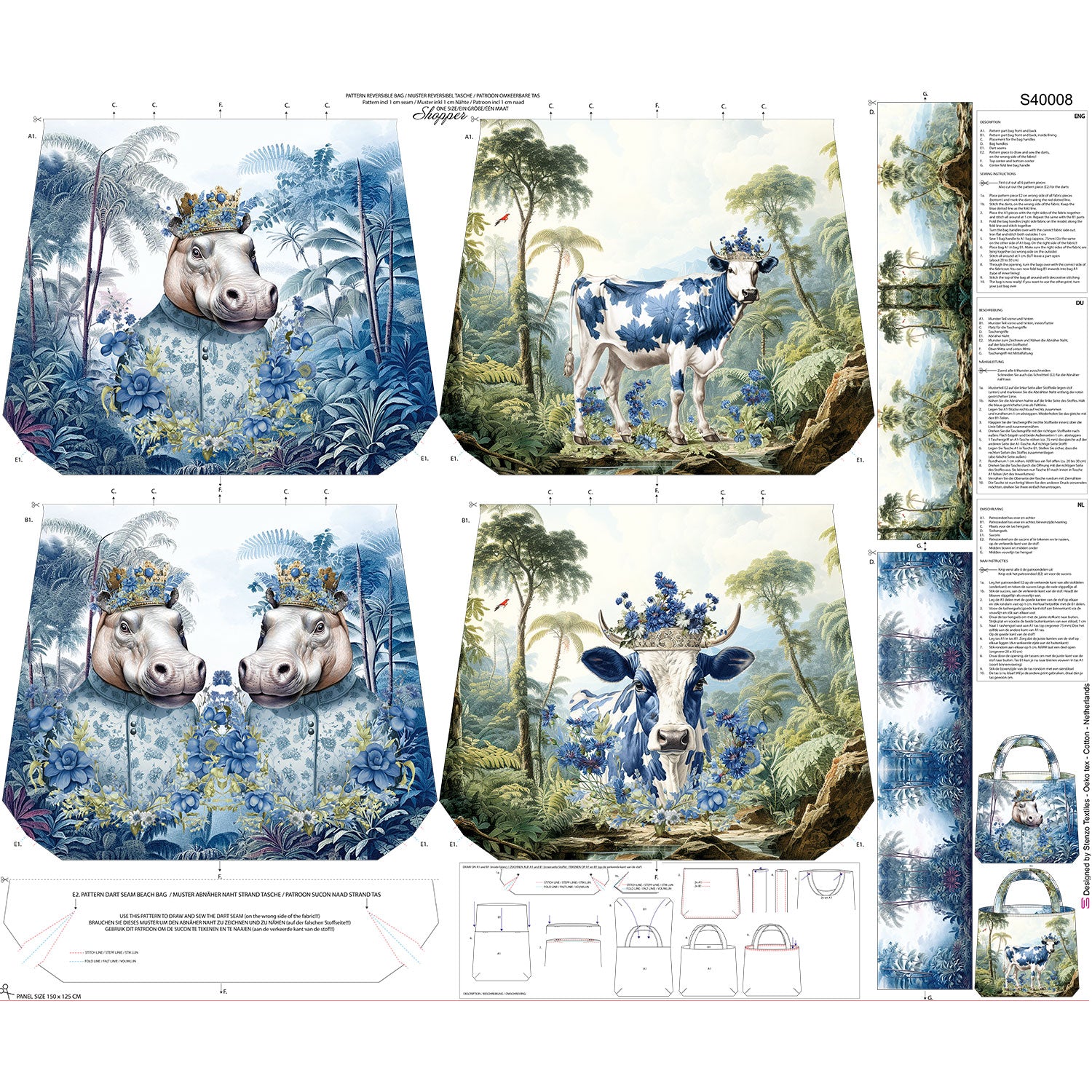 Taschenpanel Canvas "Hippo & Kuh Denim"