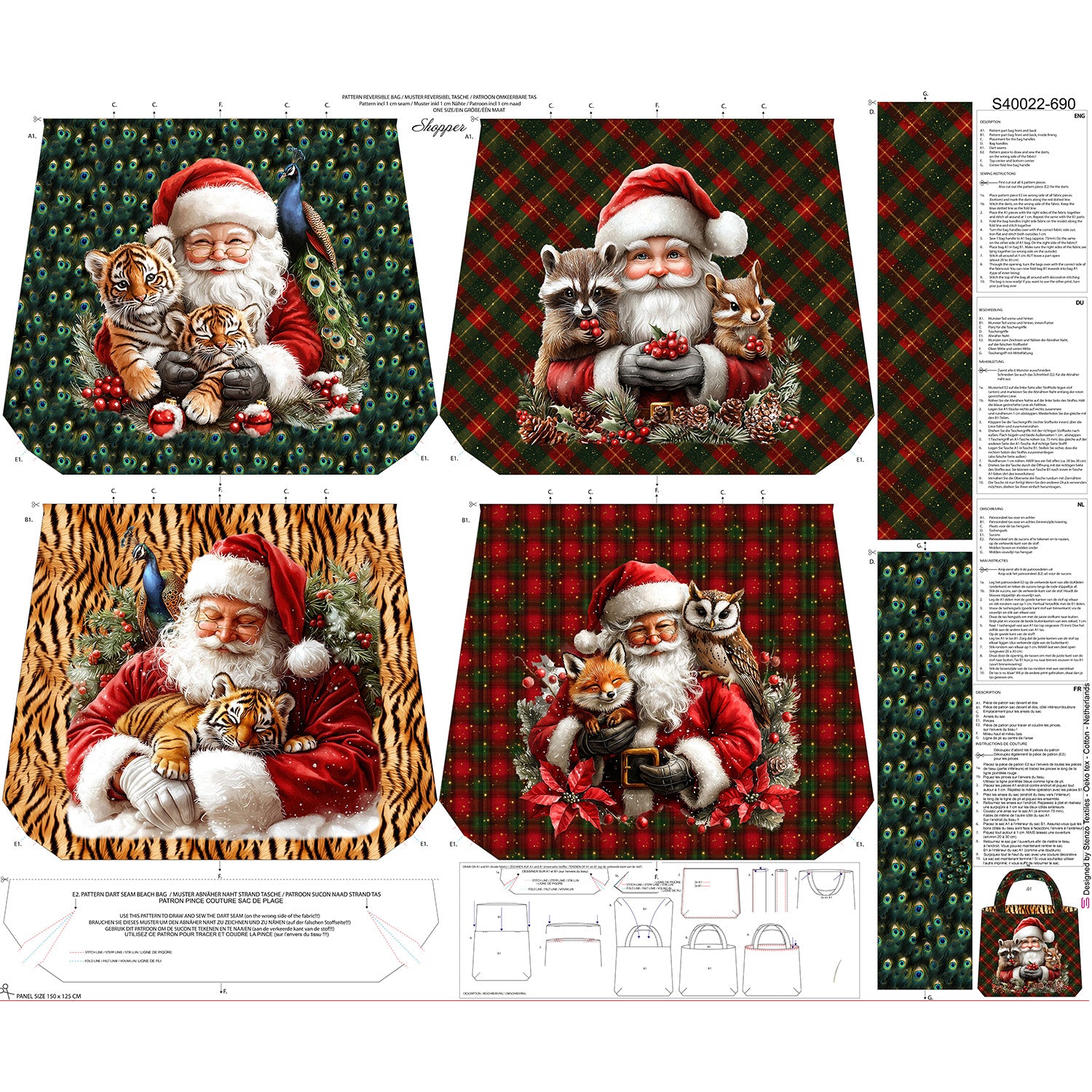 Stenzo Taschenpanel Canvas "Santa Animals"
