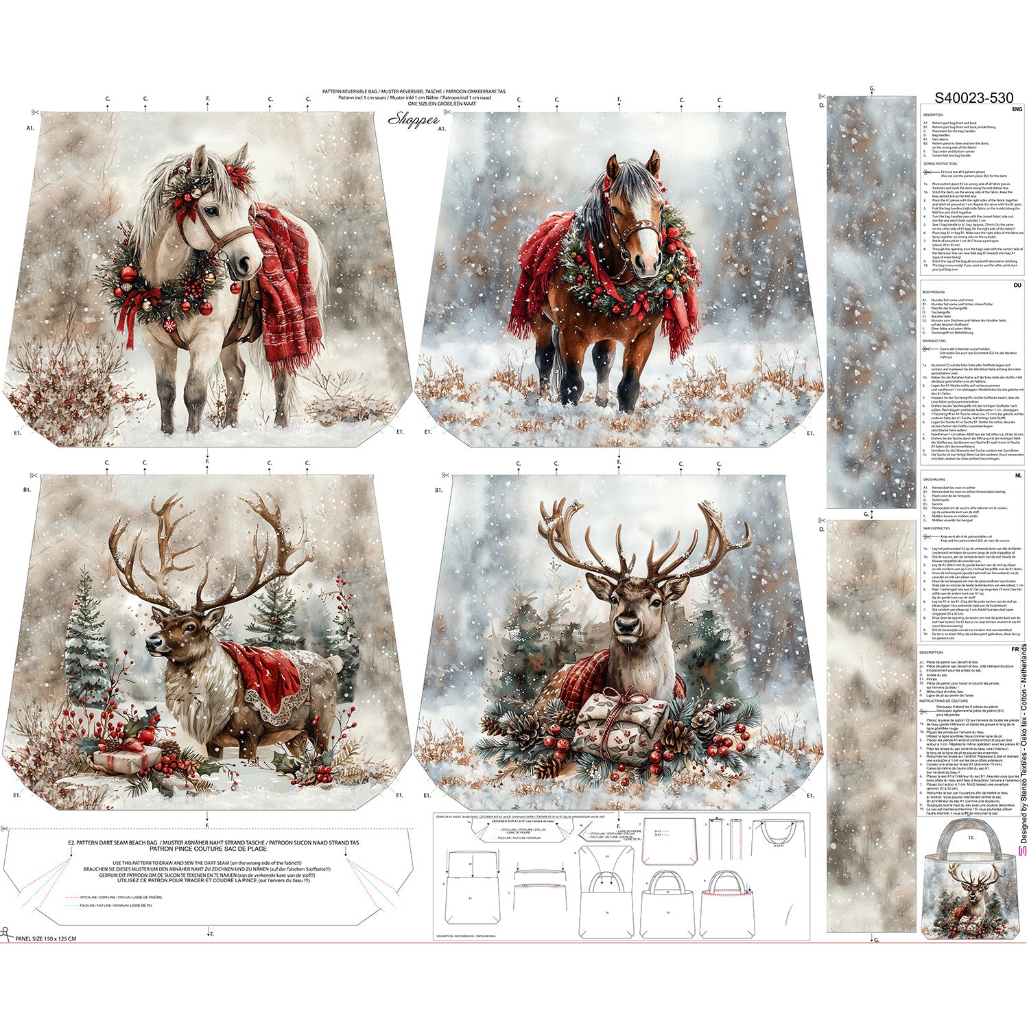 Stenzo Taschenpanel Canvas „Winter Horses & Reindeer“