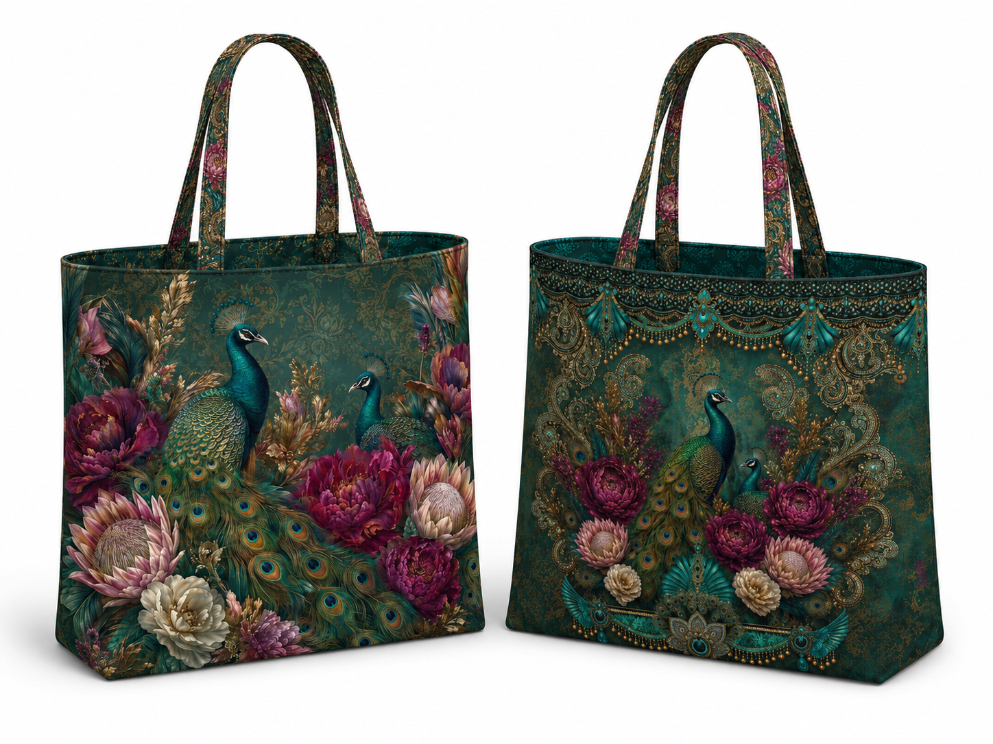 Stenzo Taschenpanel Canvas „Peacock Flowers“ Smaragd