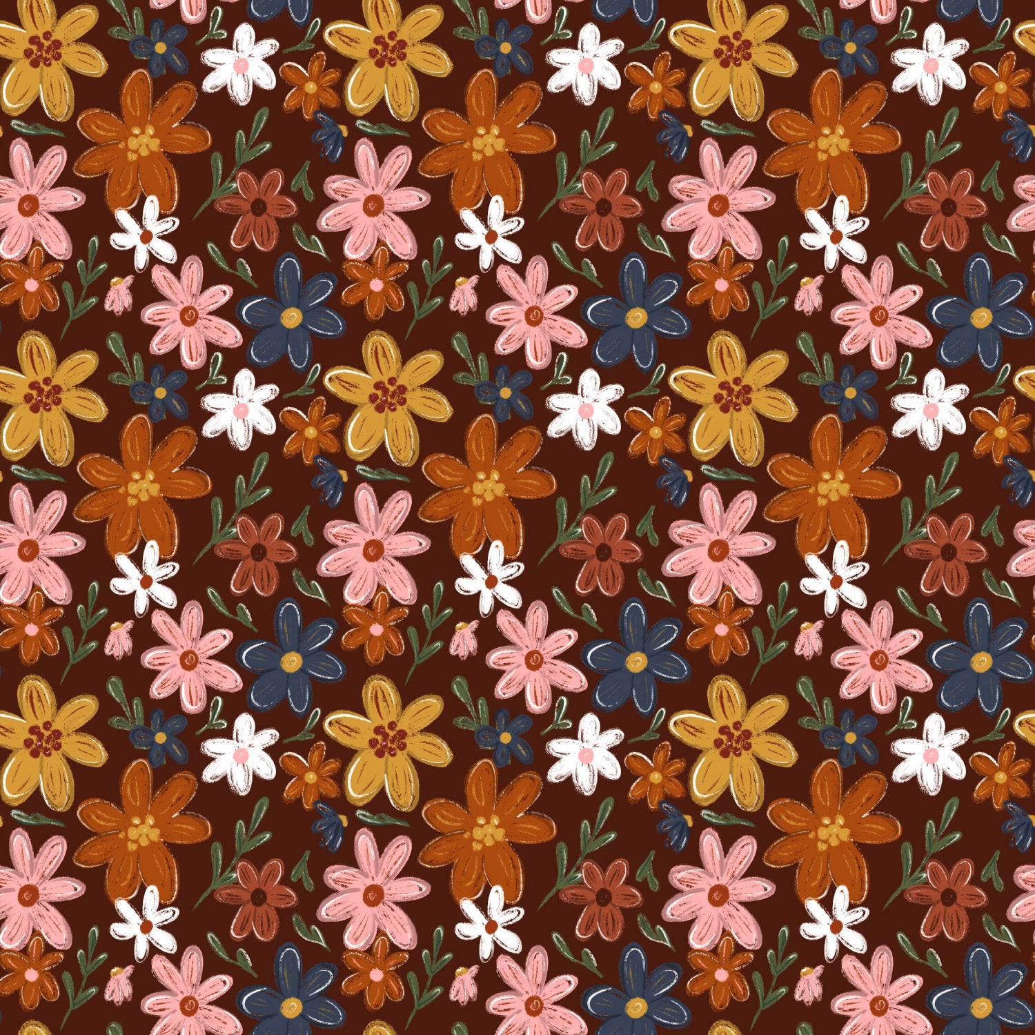 French Terry "Herbstblüten – schokobraun"