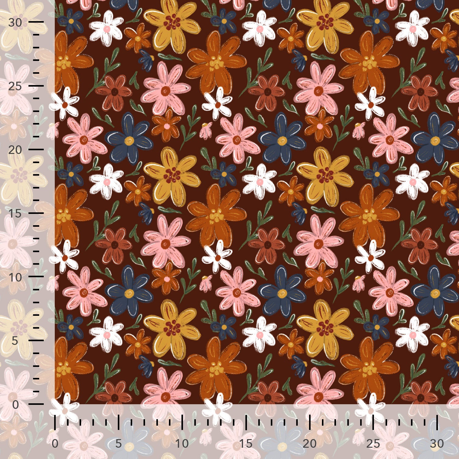 French Terry "Herbstblüten – schokobraun"
