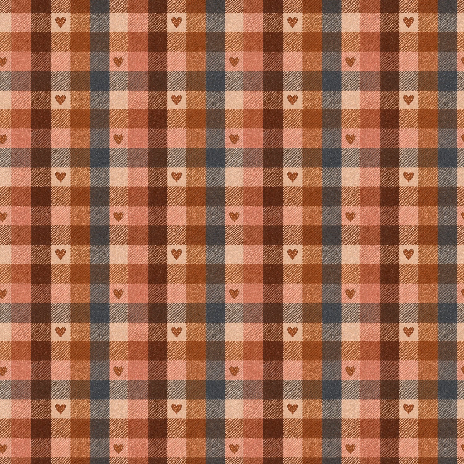 French Terry "Herzchen-Karo – cognac"