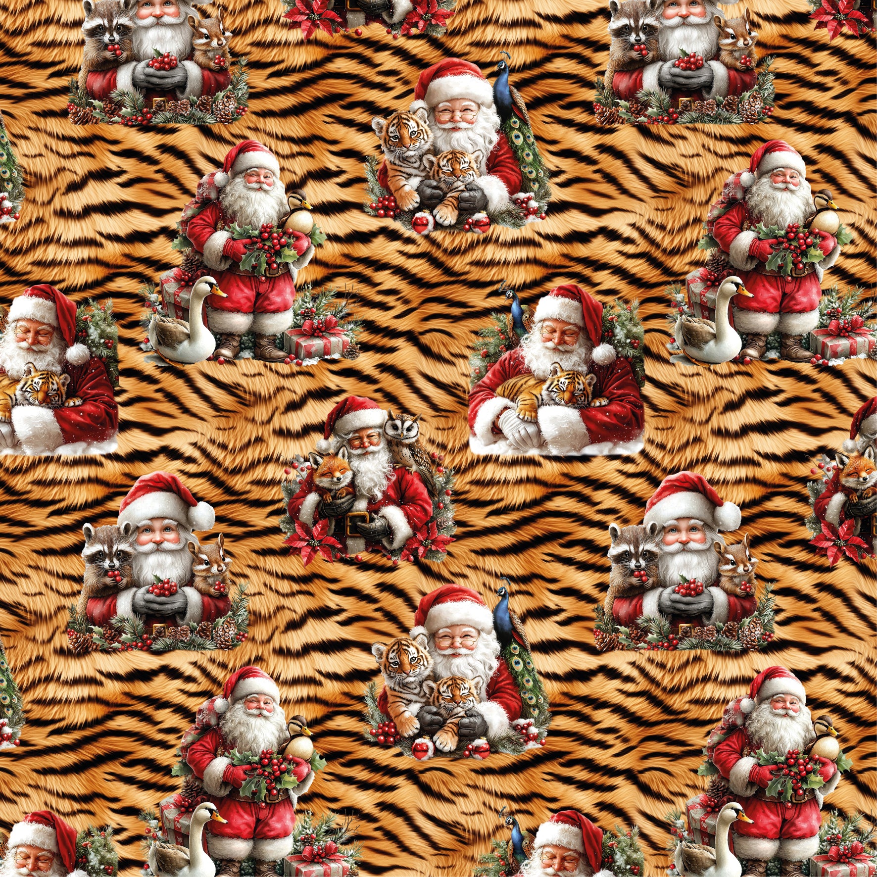 French Terry Brushed  „Animal Christmas Tiger"
