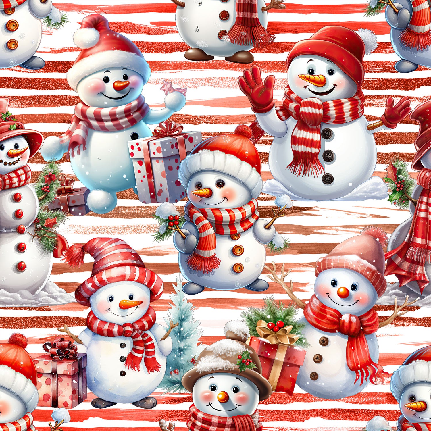 Kinderstoff Schneemann auf roten Streifen