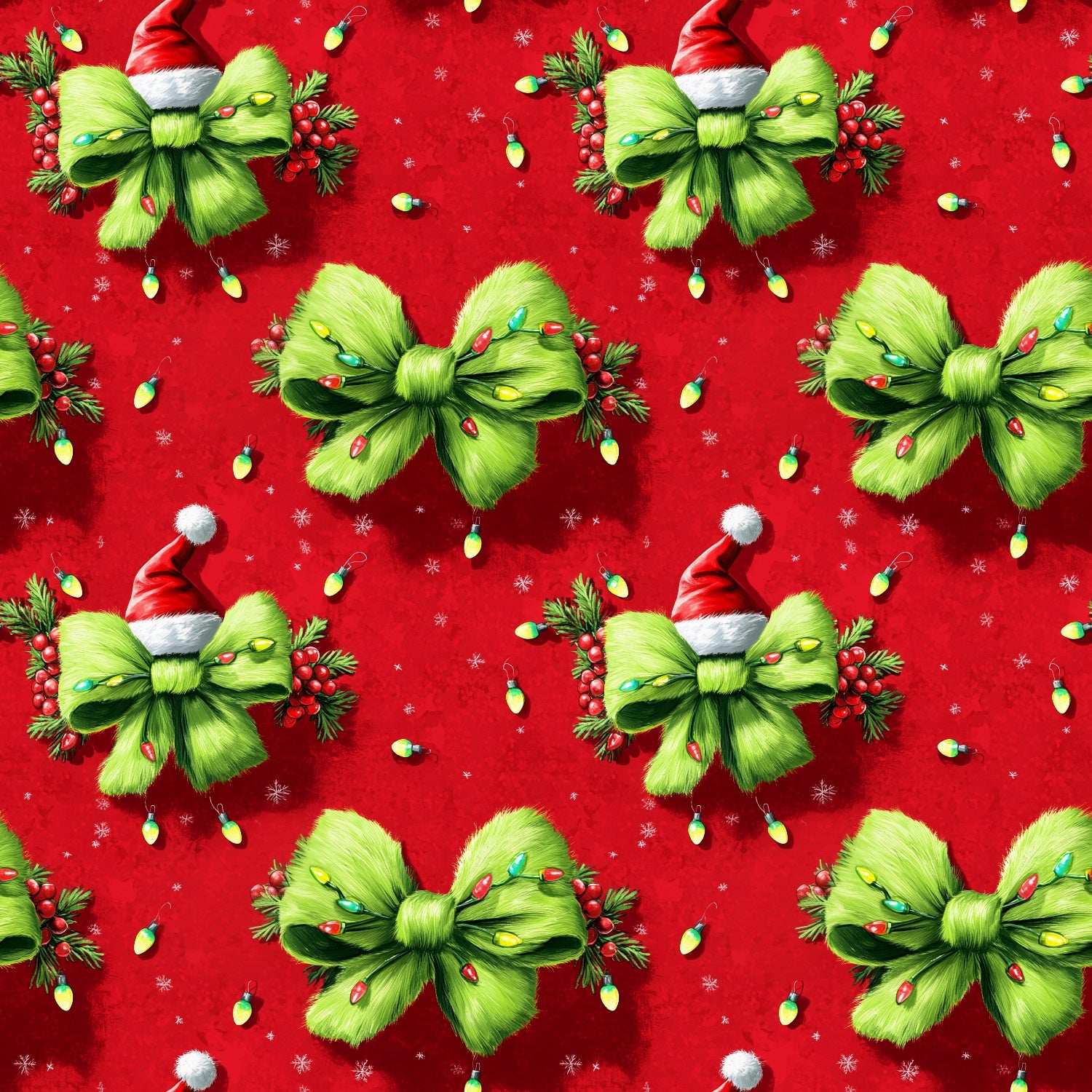 Stoffvorbestellung "Grüne Zottelschleifen auf Weihnachtsrot"