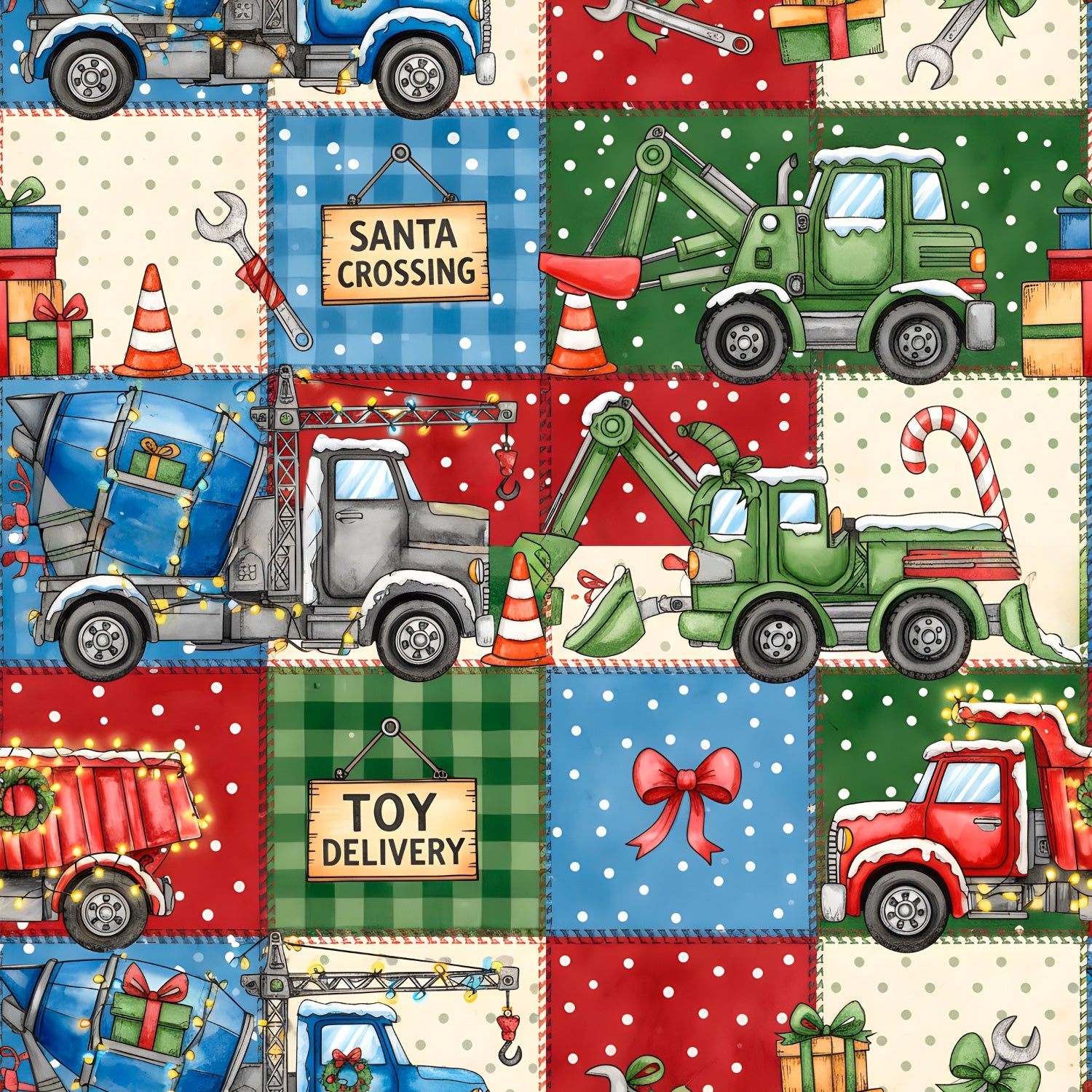 Stoffvorbestellung "Toy Delivery Baustelle macht Weihnachten"