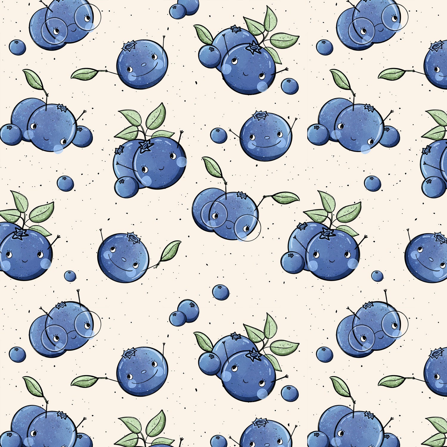 Kinderstoffe Meterware süße Blaubeeren mit Gesichtern und Brille von Katzengold Design